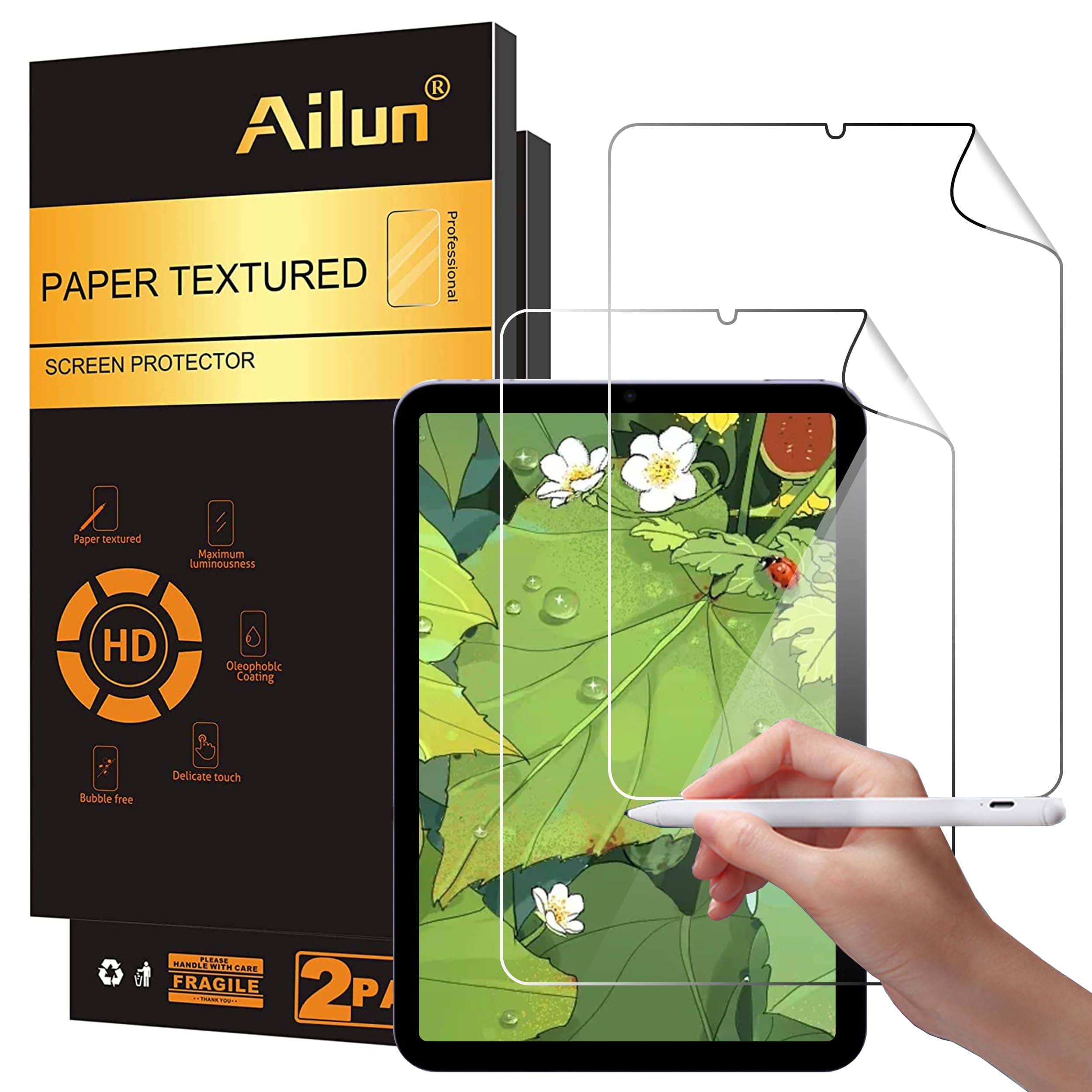 Ailun Paper Textured Screen Protector for iPad Mini [8.3 Inch] [Mini 7 A17 Pro 7th Gen 2024 & Mini 6th Gen 2021 Release] 2Pack Draw and Sketch Like on Papertouch Anti Glare Less Reflection