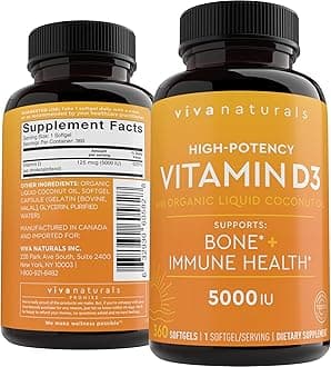 Viva Naturals Vitamin D3 5000 IU Softgels, 360 Count (125 mcg), Supports Bone & Immune Health, High Potency Vitamin D