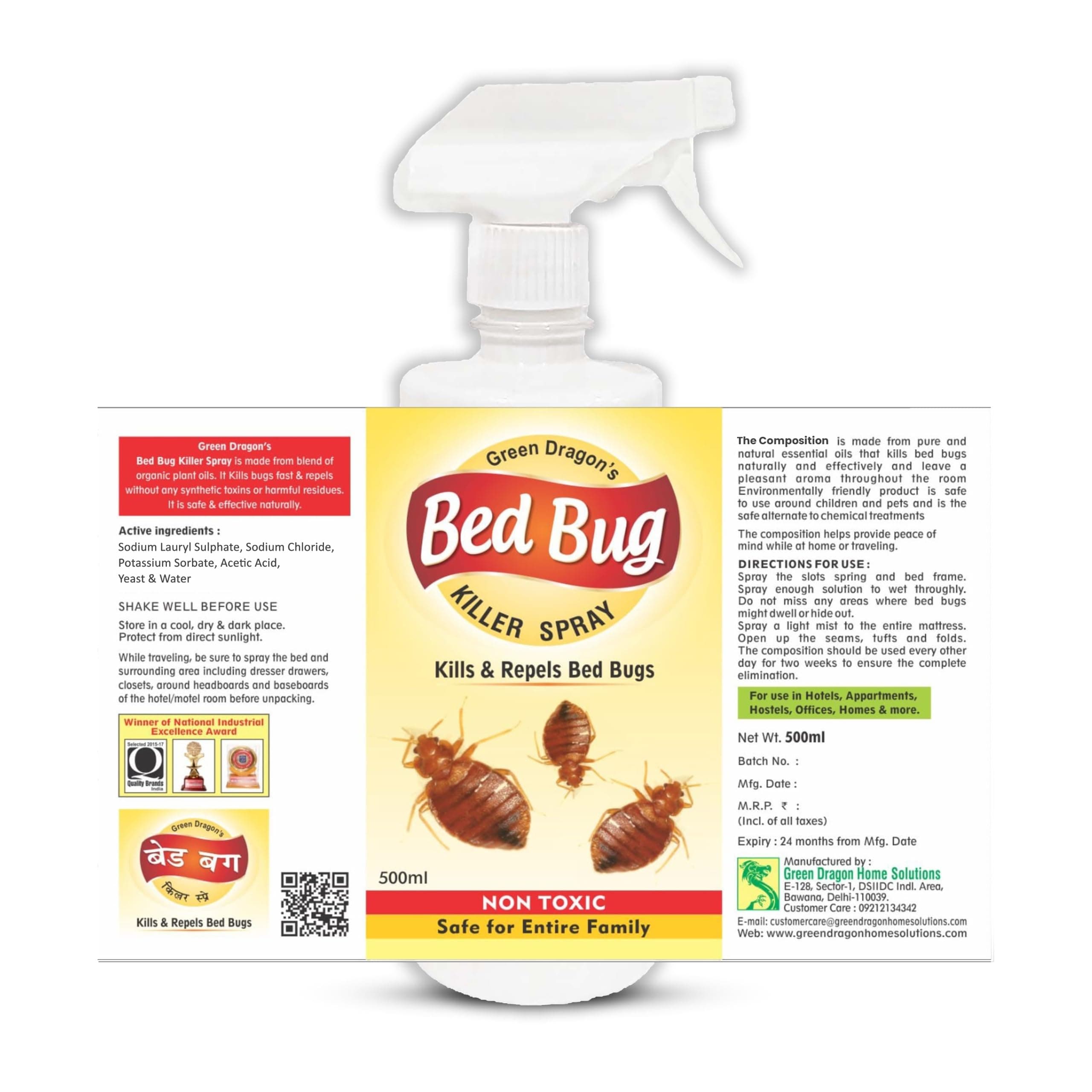 Natural & Organic | Bed Bug Killer Spray 500ml | Bed Bug Killer and Insect Repellent - with Natural Essential Oils - Pet and Family Safe