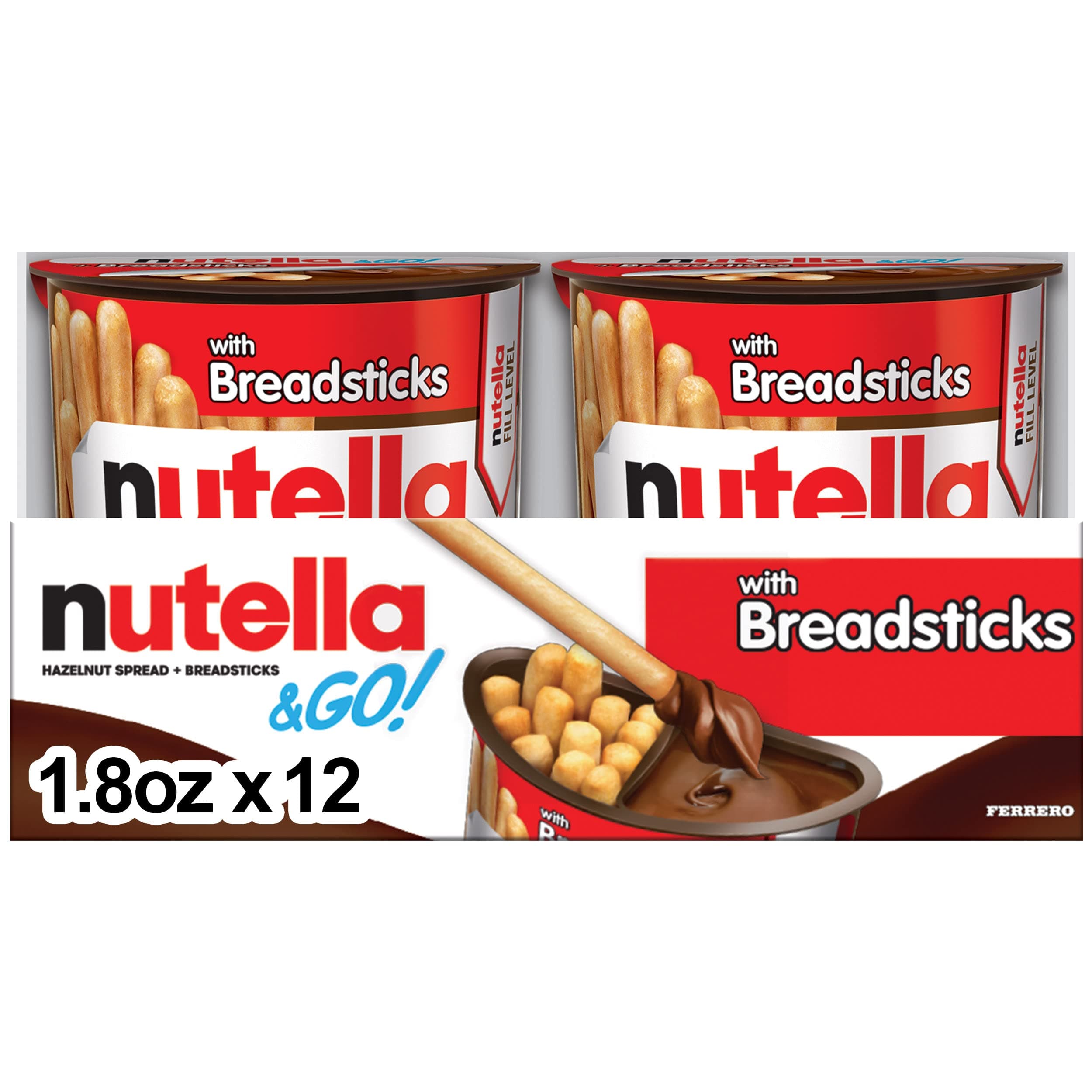 Nutella & GO! Chocolate Hazelnut Spread with Cocoa + Breadsticks, 12 Snack Packs, 1.8 oz Each