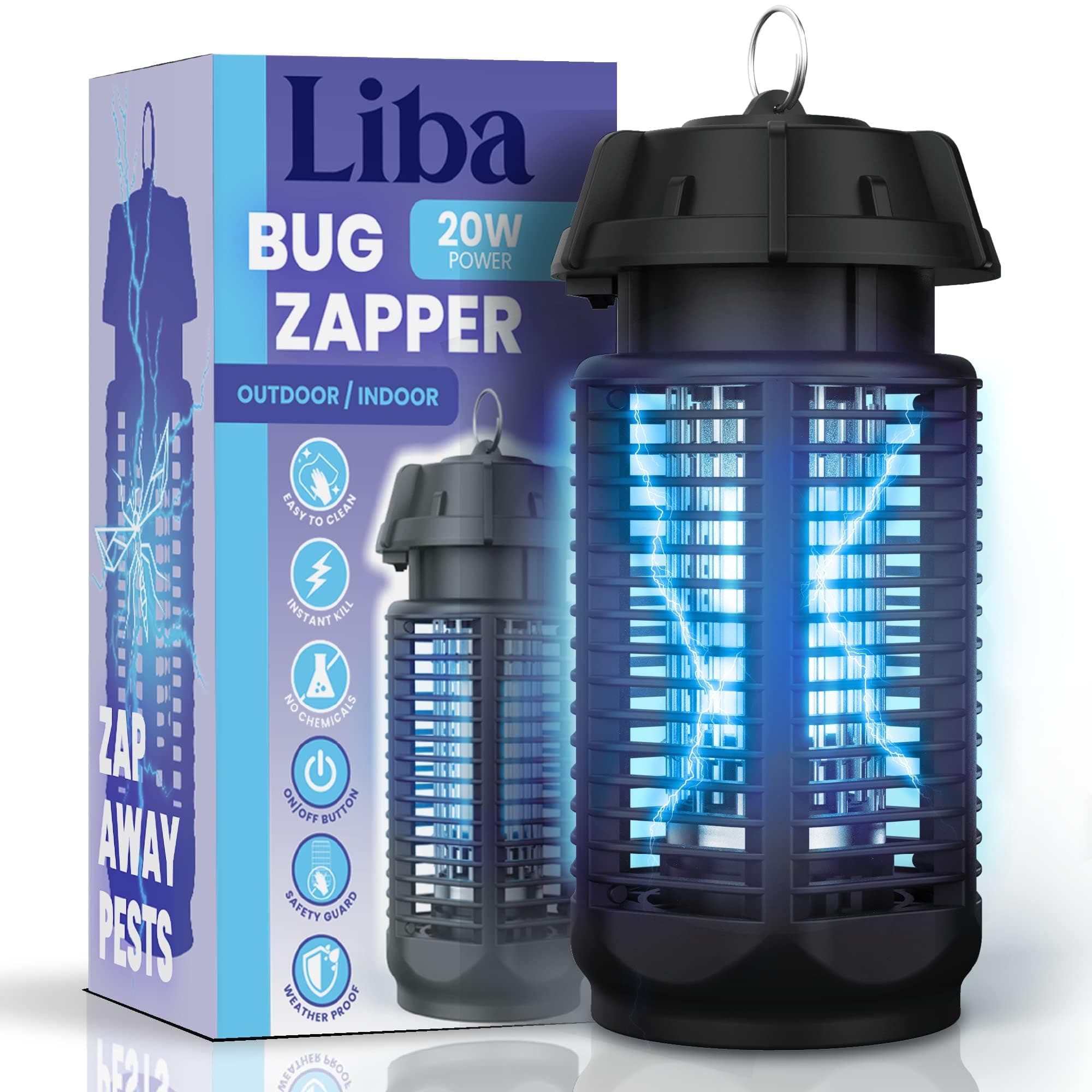 LiBa Electric Bug Zapper, Insect and Fly Killer Outdoor/Indoor with Switch - 4000V Powerful Grid, 20W Extra Brightness IPX4 Waterproof Mosquito Trap Outdoor, Insect Killer for Backyard Patio Camping