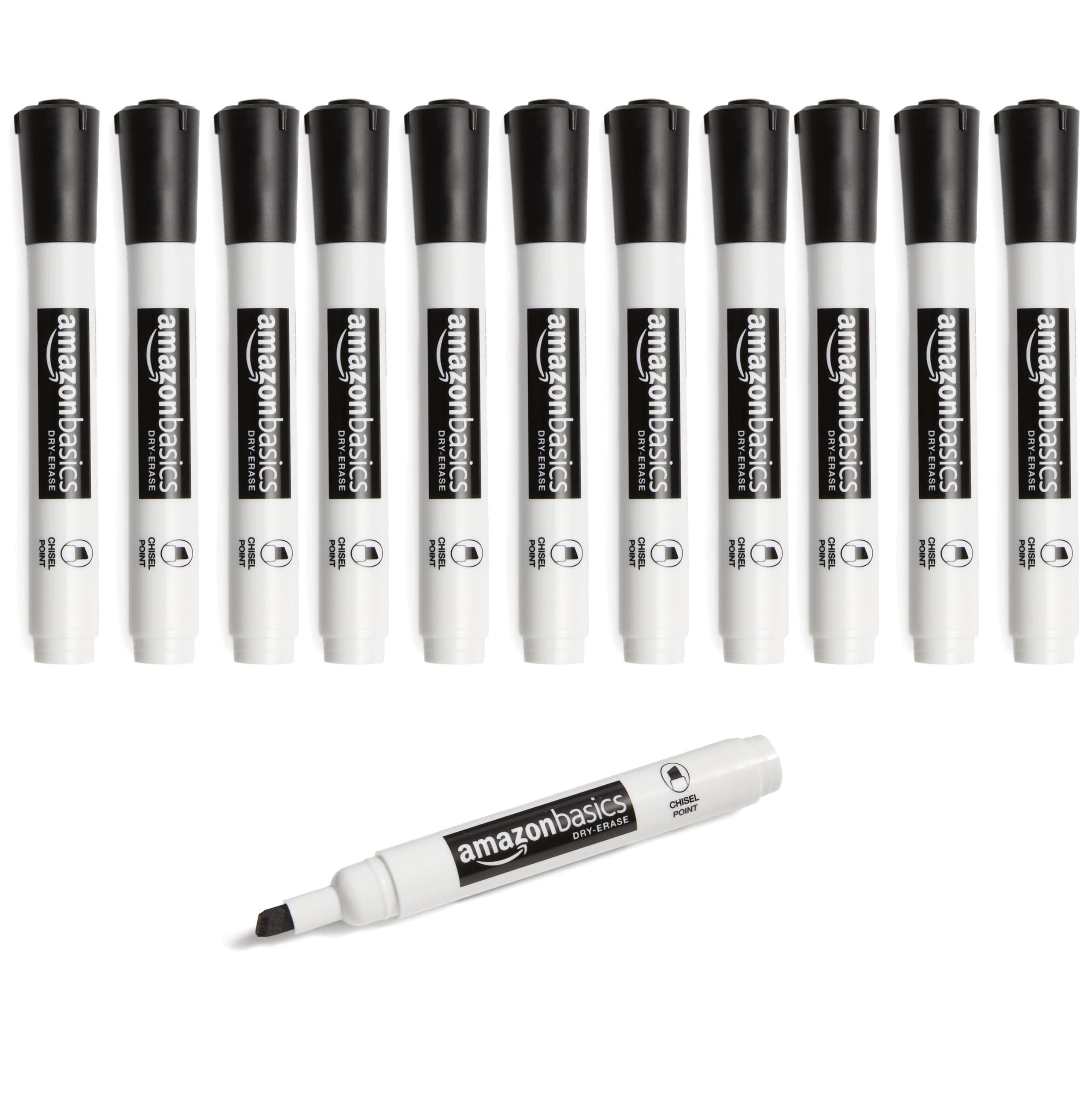 Amazon Basics Low Odor Chisel Tip Dry Erase Dry Erase Markers, Black, Set of 12