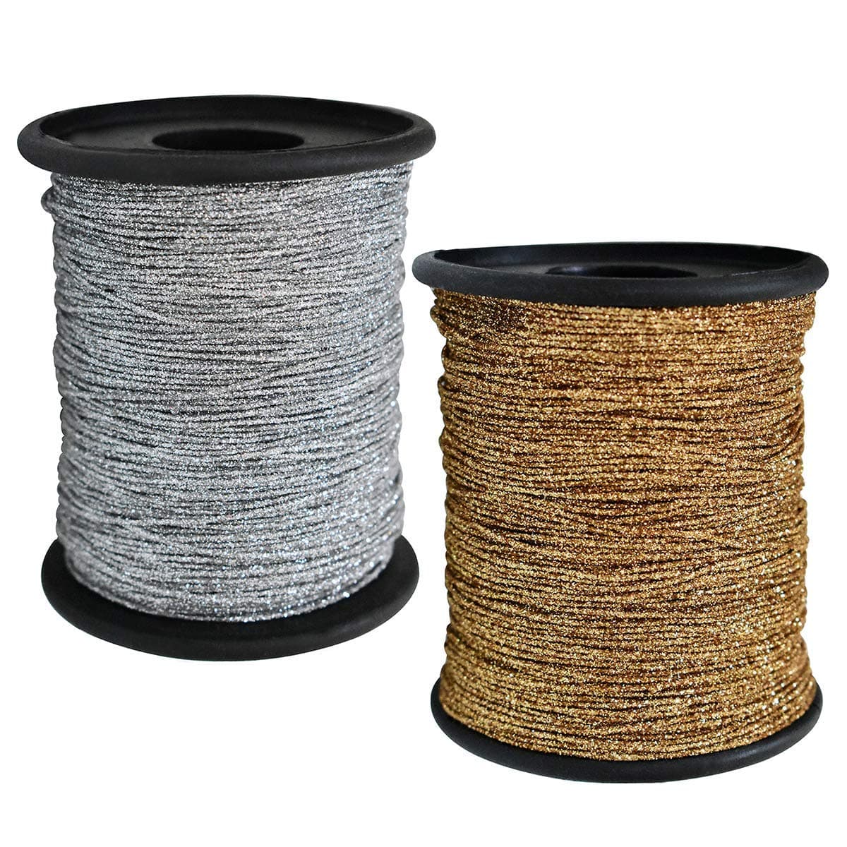 EmbroideryMaterial 1 MM Thin Metallic Glitter Dori Thread for Craft, Jewellery Making, Sewing, Embroidery Work, Toran Making (250 Meters/Roll, 2 Rolls, Golden & Silver)