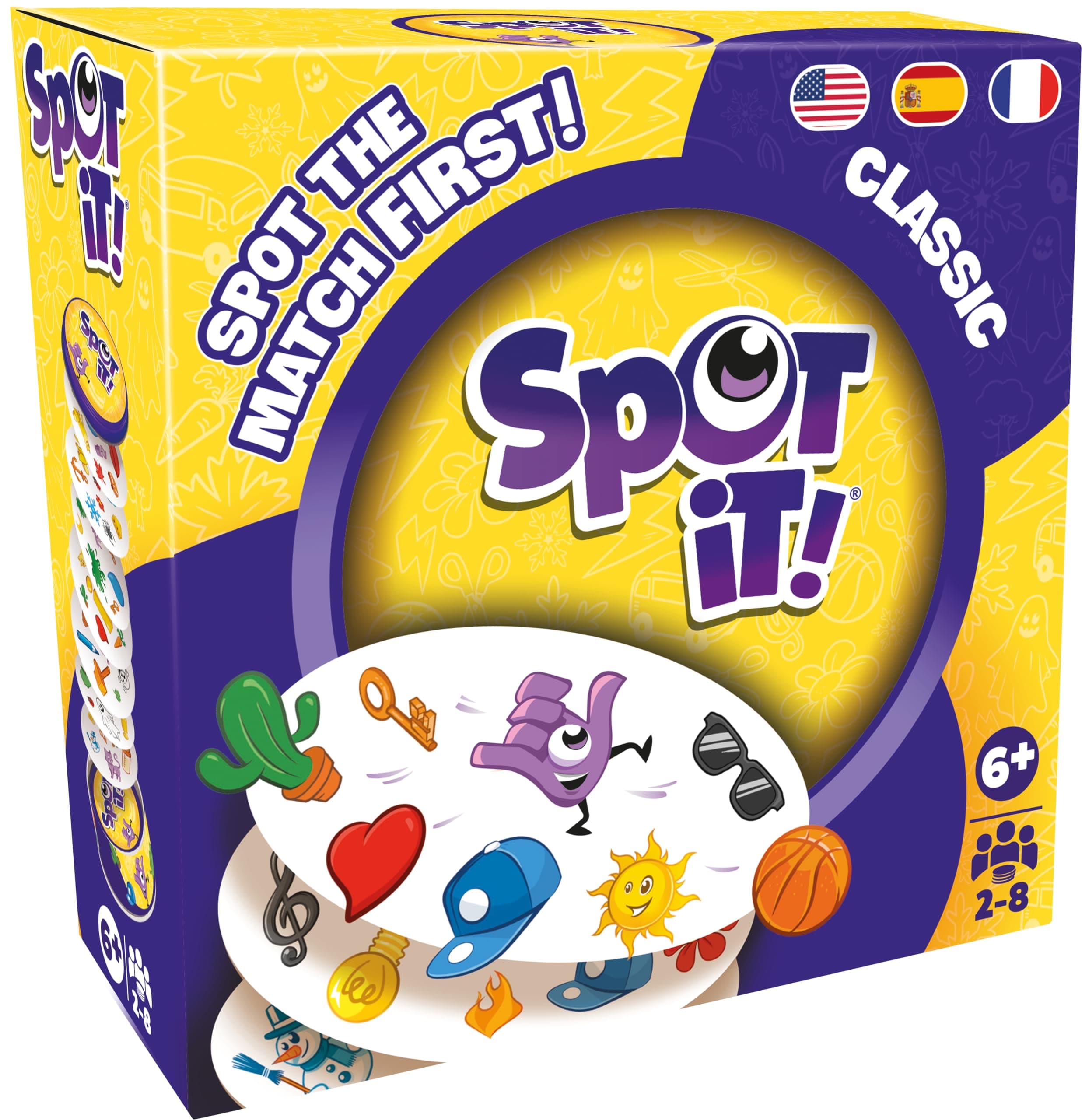Asmodee Spot It! Classic Card Game (2024 Refresh) - Eco-Sleeve Edition, 5-in-1 Visual Perception Game for Quick Reflexes and Family Fun, Ages 6+, 2-8 Players, 10 Minute Playtime
