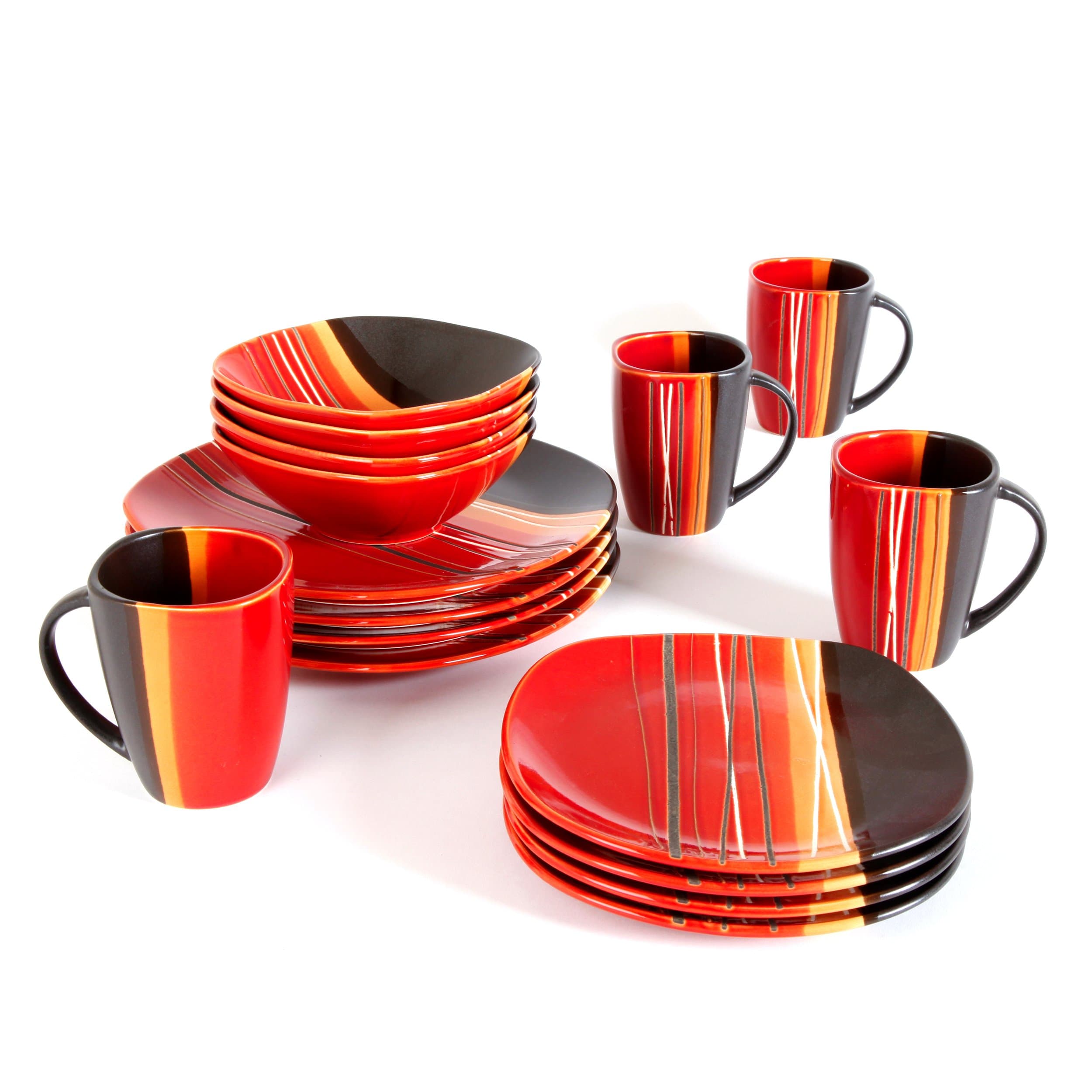 Home Trends Bazaar Dinnerware, 1, Red/Black/White/Orange Stripes