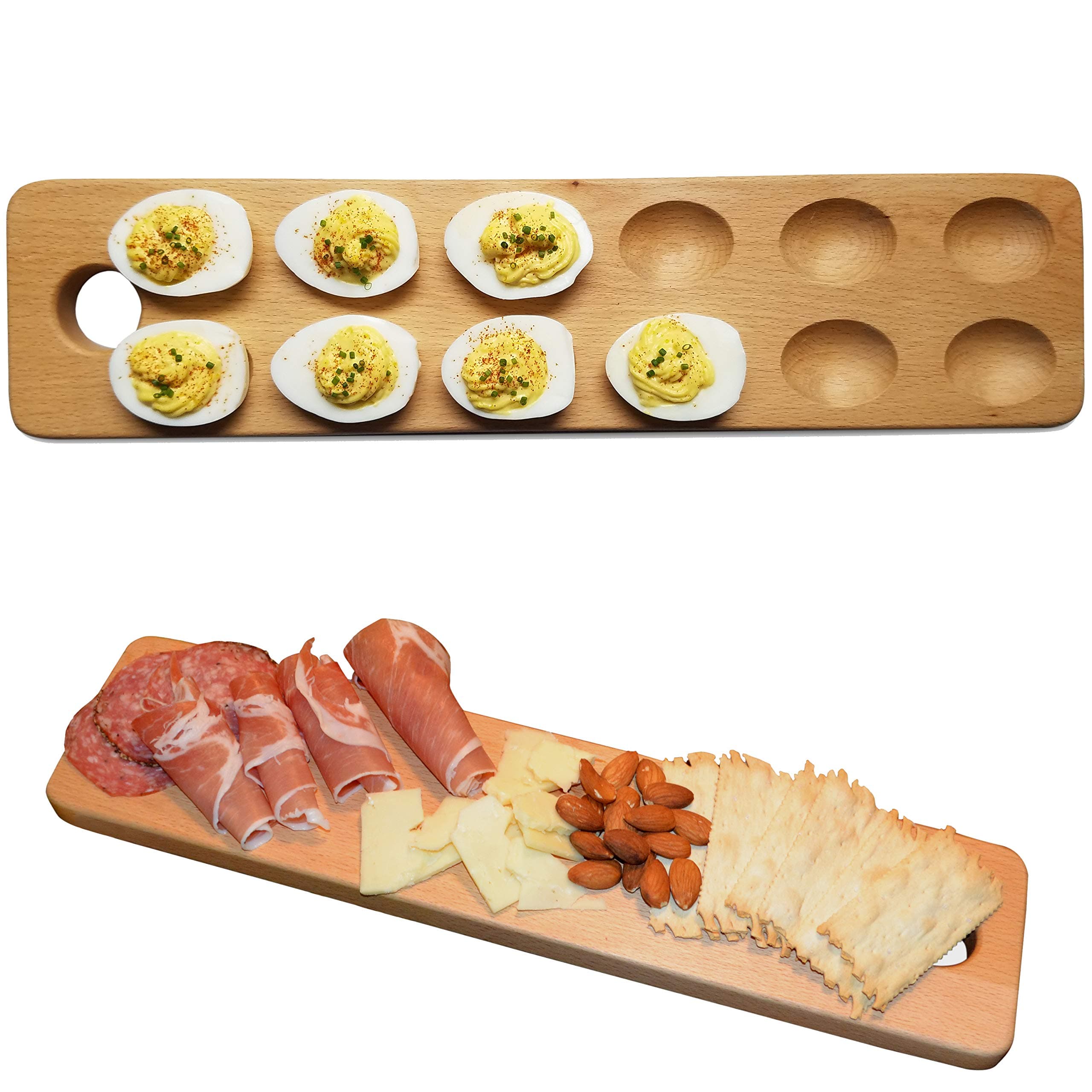 HIGHERHUMANReversible Wood Deviled Egg Tray and Charcuterie Board Cheese Serving Platter