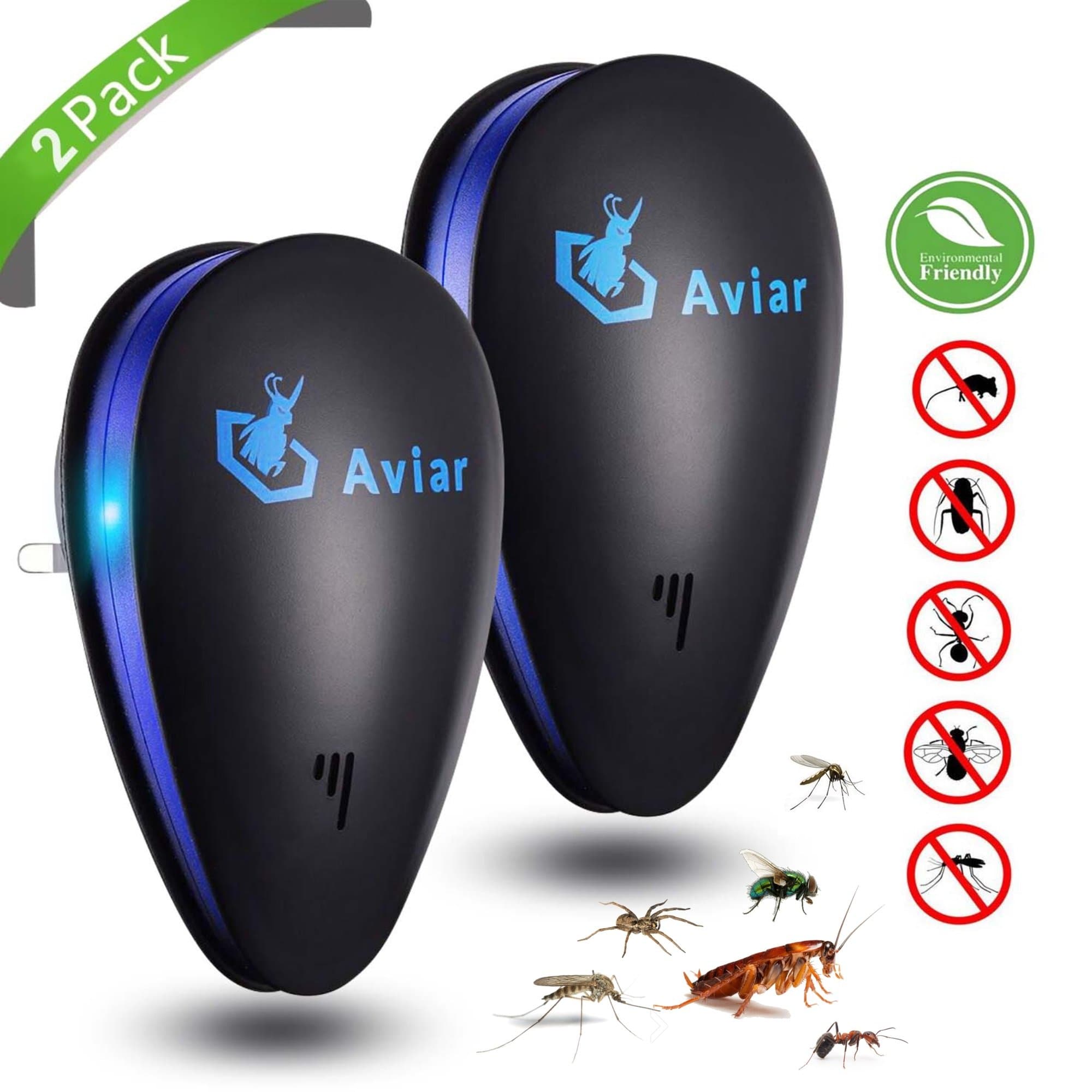 Aviar Ultrasonic Pest Repeller - 2 Pack Pest Control Plug Indoor/Outdoor Use - Easy to Use Mouse and Mosquito Repellent - for All types of Insect - Spiders, Ants, Cockroach, Flies - Child & Pet Safe