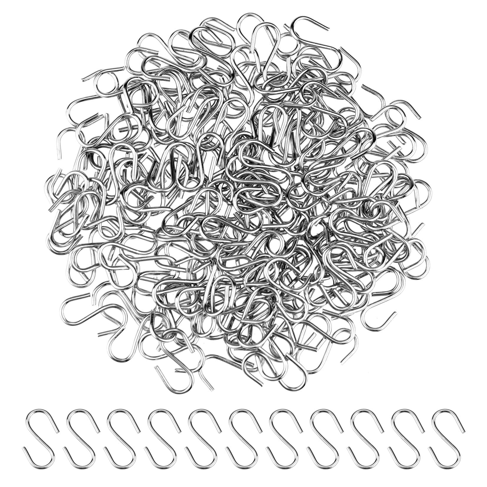 Nydotd 180 Pcs Mini S Hook Connectors, 0.55 Inch Mini Metal S-Shaped Wire Hook Hangers Christmas Ornament Hooks for DIY Crafts, Hanging Jewelry, Key Chain Ring and Tags, Wood Circles (Silver, 14mm)