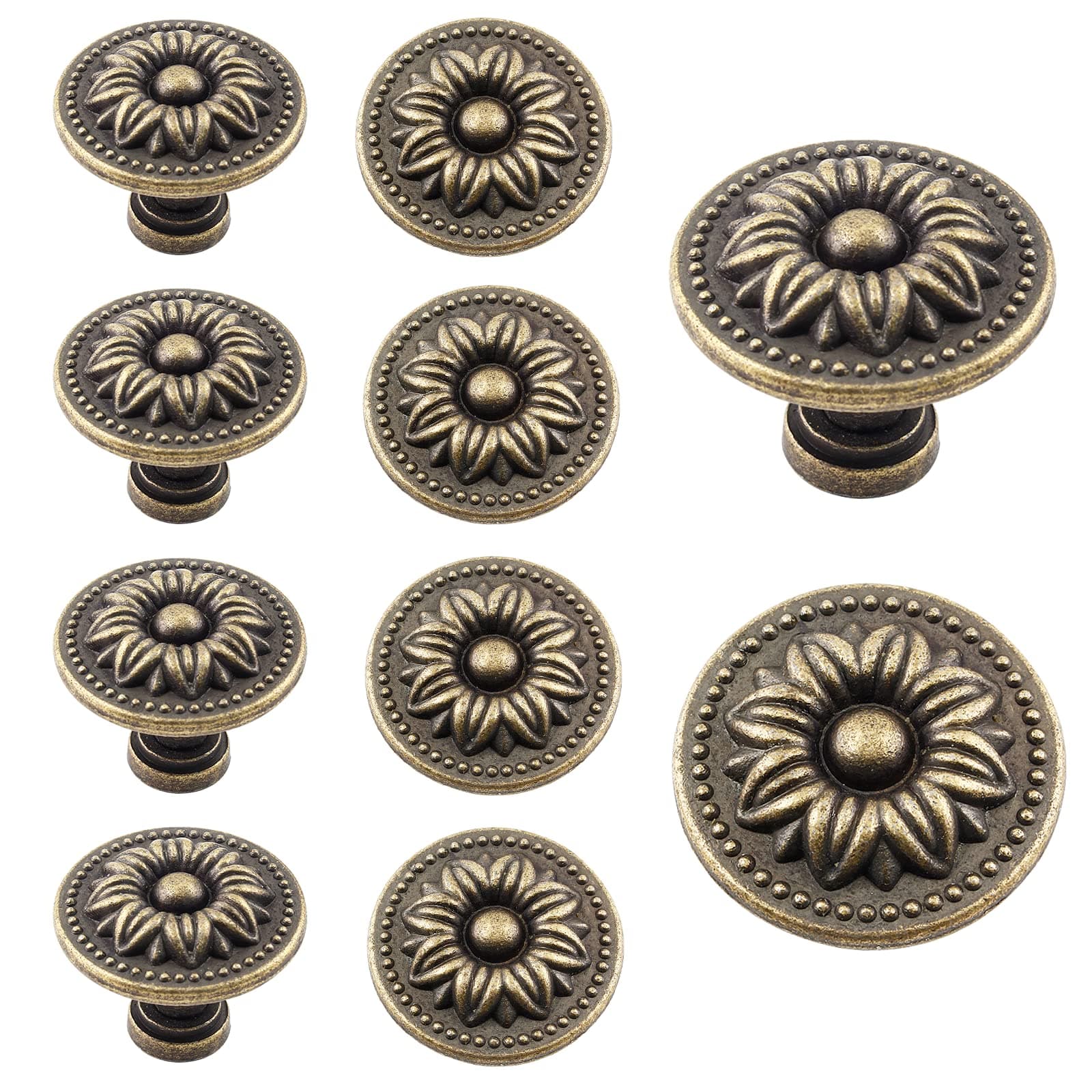 Zorfeter 10 Pcs Antique Bronze Cabinet Knobs Pull, Vintage Rustic Style Drawer Knobs Decorative Round Handles for Furniture Cupboard Dresser