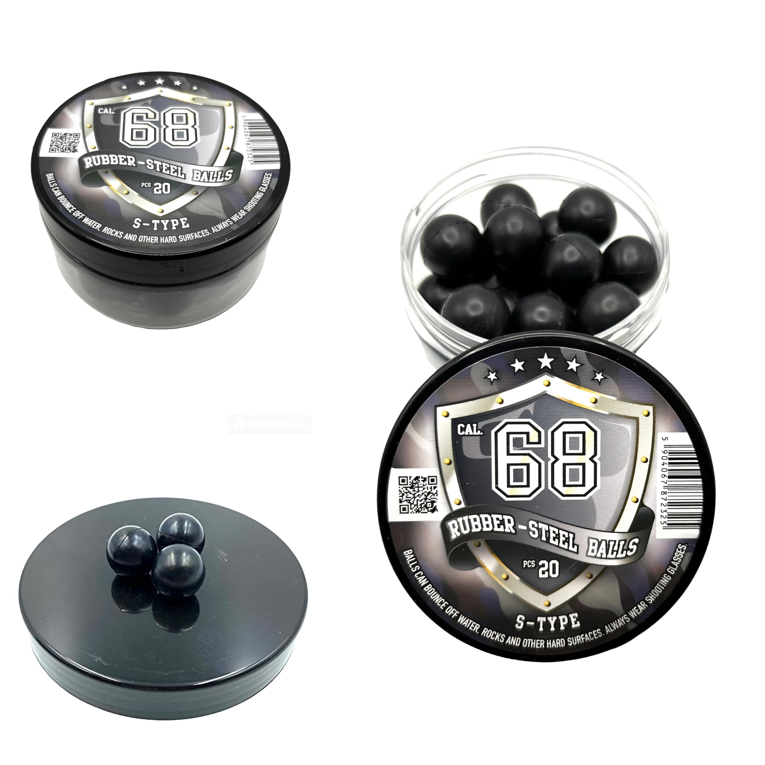 in 68 caliber 20 x S-TYPE Premium Quality Hard Rubber Steel Balls Paintballs Powerballs 7 gr. Heavy Ammo for Self Home Defense Training Pistols in .68 Cal.