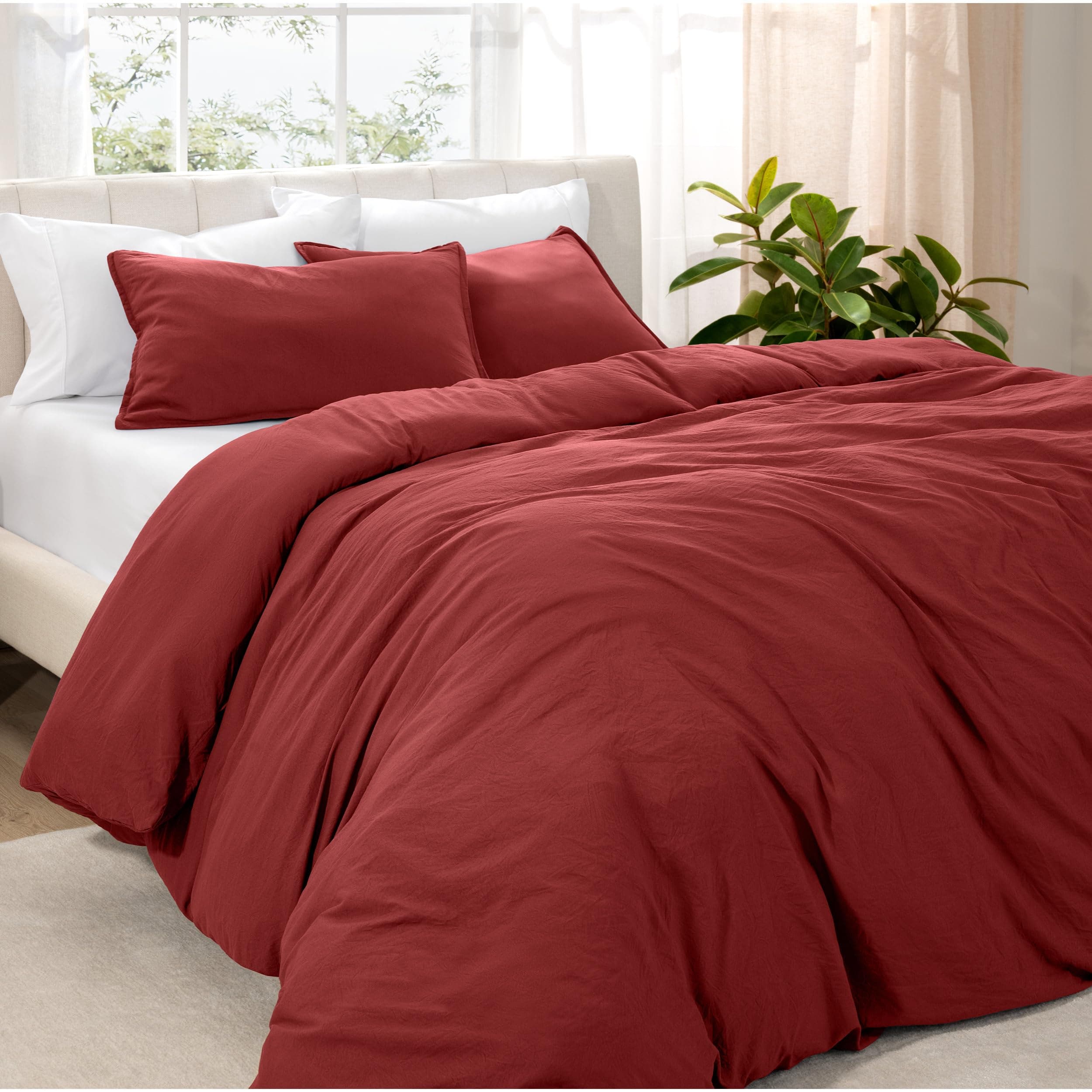 Microfiber Duvet Cover Set - Ultra Soft Washed Microfiber - Queen Size - Linen-Like Look - Easy Care - Breathable Fabric - Our Softest Duvet Cover Set (Queen, Rosewood)