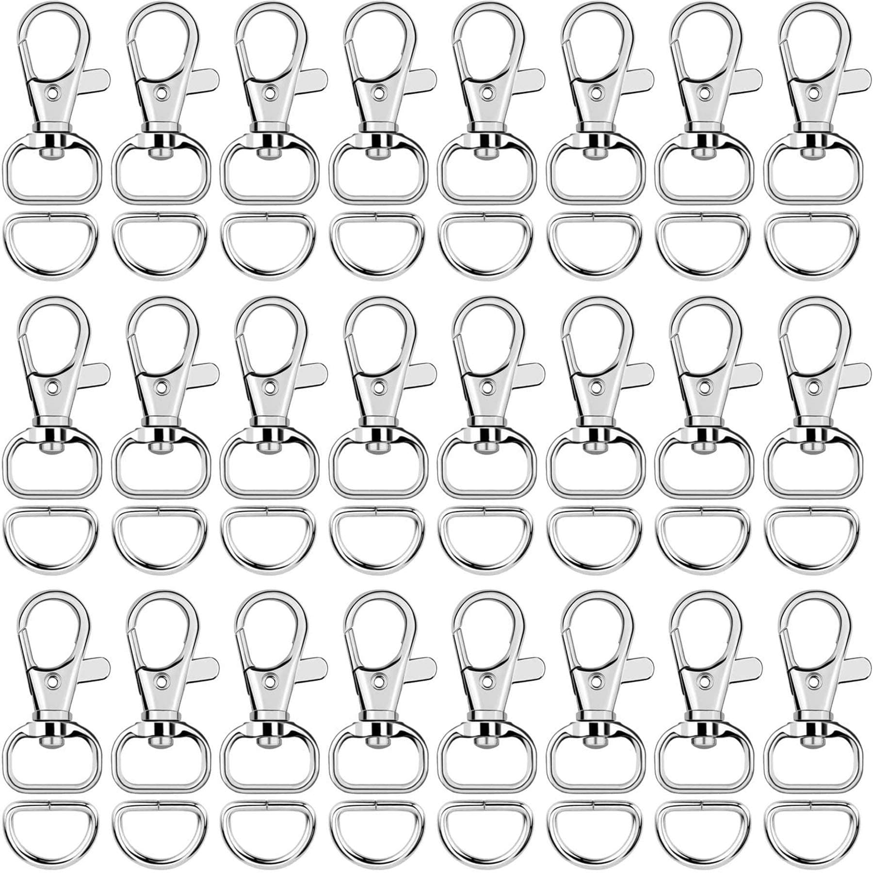 SANNIX 120 Pcs Keychain Clip Hooks with D Ring Include 60Pcs Swivel Snap Hooks Lanyard Clip and 60Pcs D Ring for Purse Hardware Sewing Projects (1/2” Inside Width)