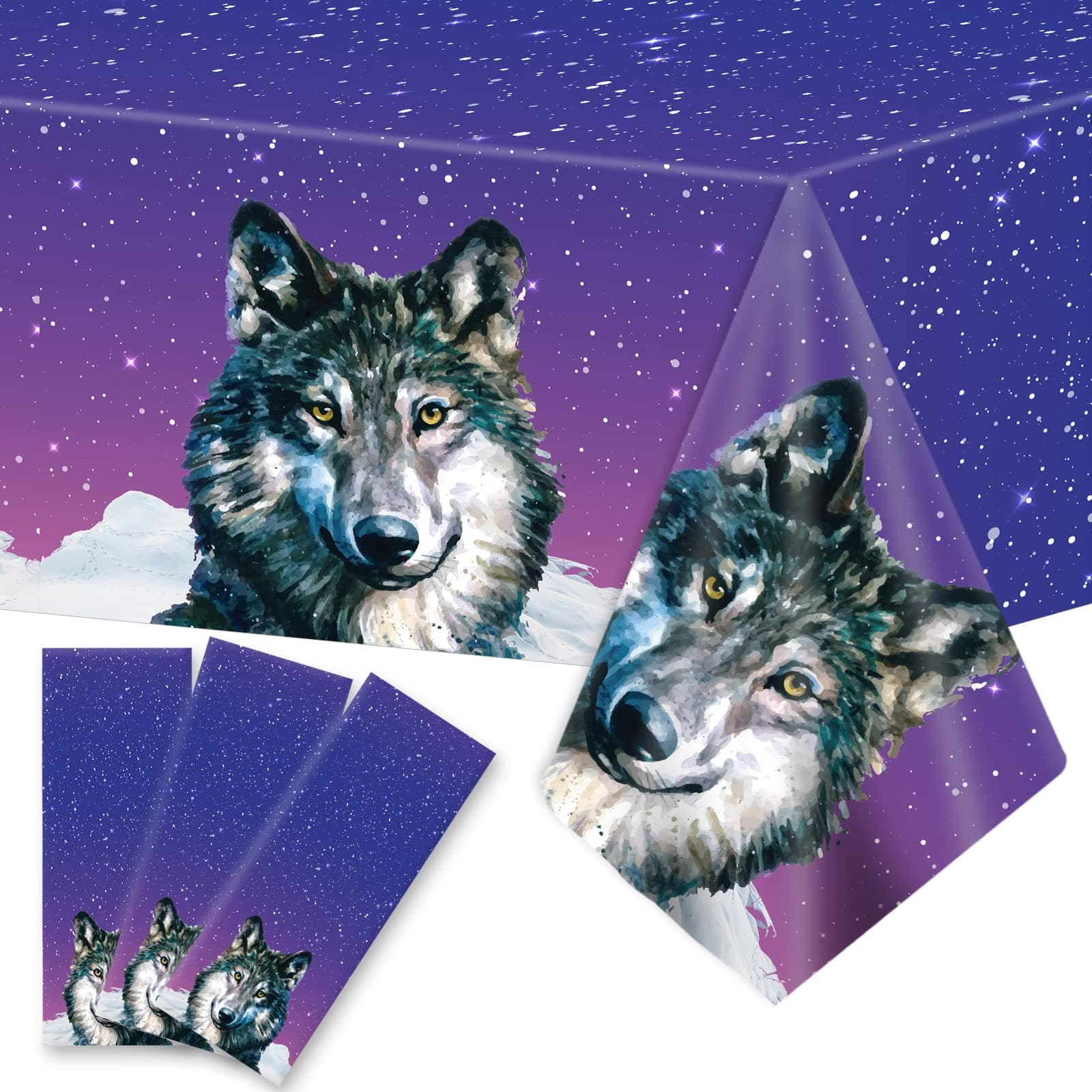 gisgfim3pcs Wolf Party Table Covers Plastic Tablecloth, Wolf Disposable Party Supplies Favors Boys Girls Birthday Party Decorations