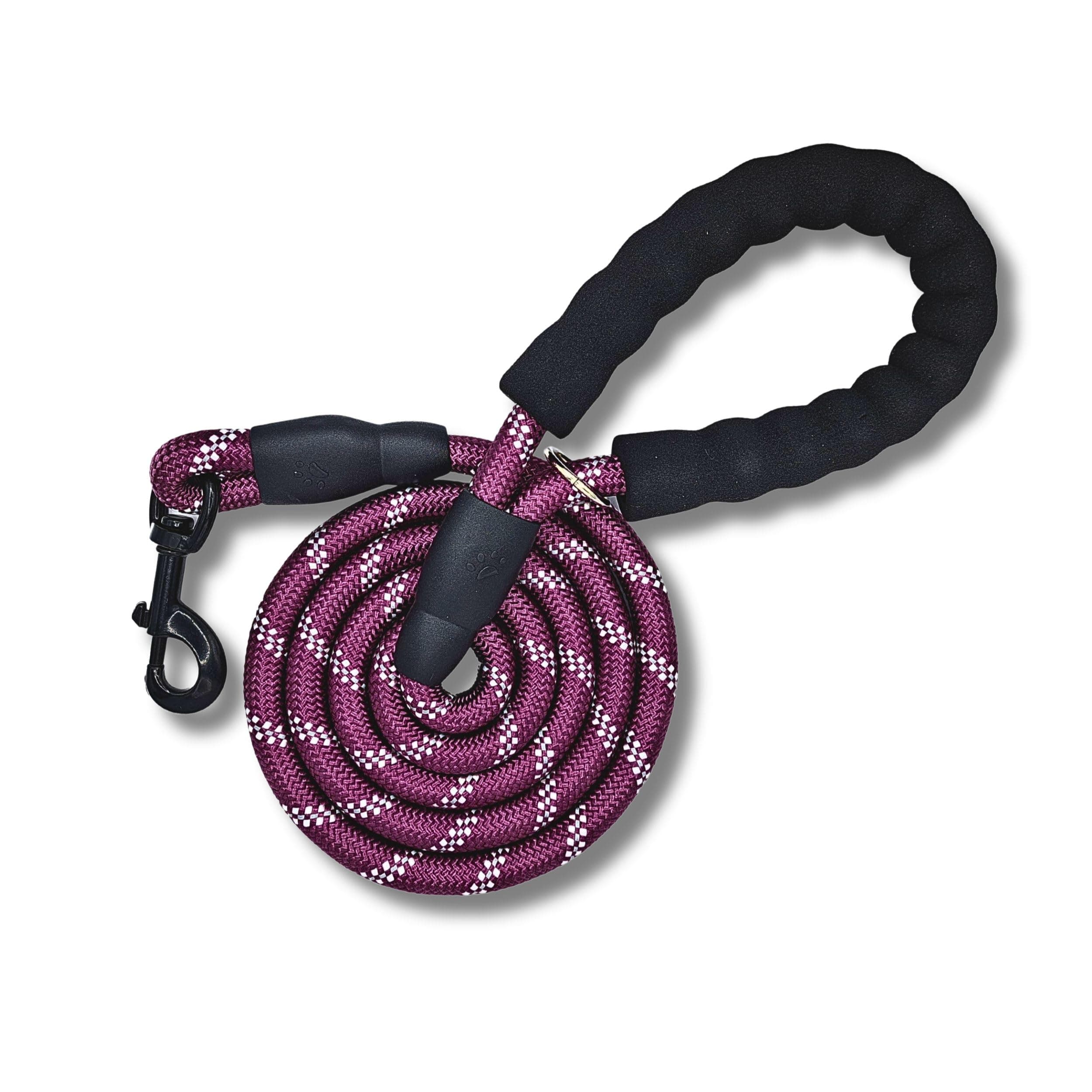 DogCatzStrong Dog Lead, Soft Comfortable Padded Handle, Highly Reflective Threads, Heavy Duty 5 Foot Rope Leads for Dogs (Medium/Large, Purple)