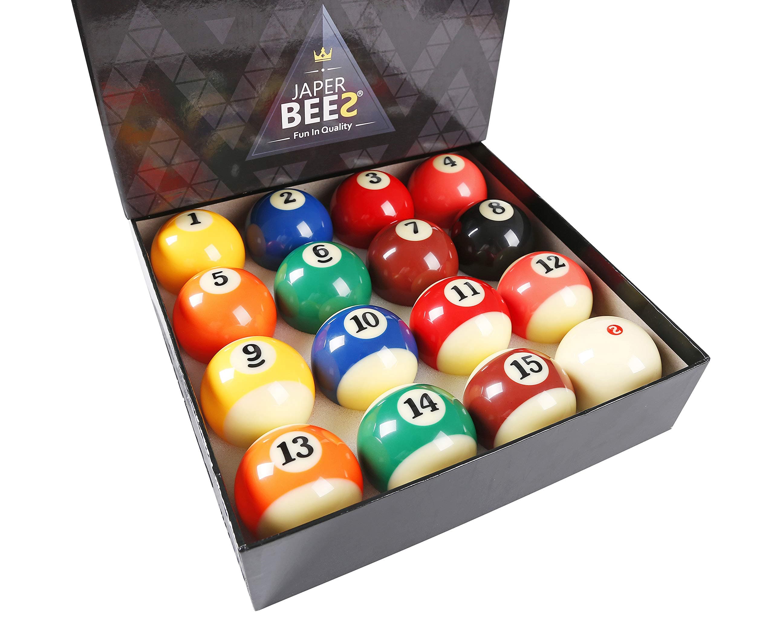 JAPER BEES Billiard Ball/Pool Ball Set Complete 16balls 2-1/4" Regulation Size&Weight Resin Ball