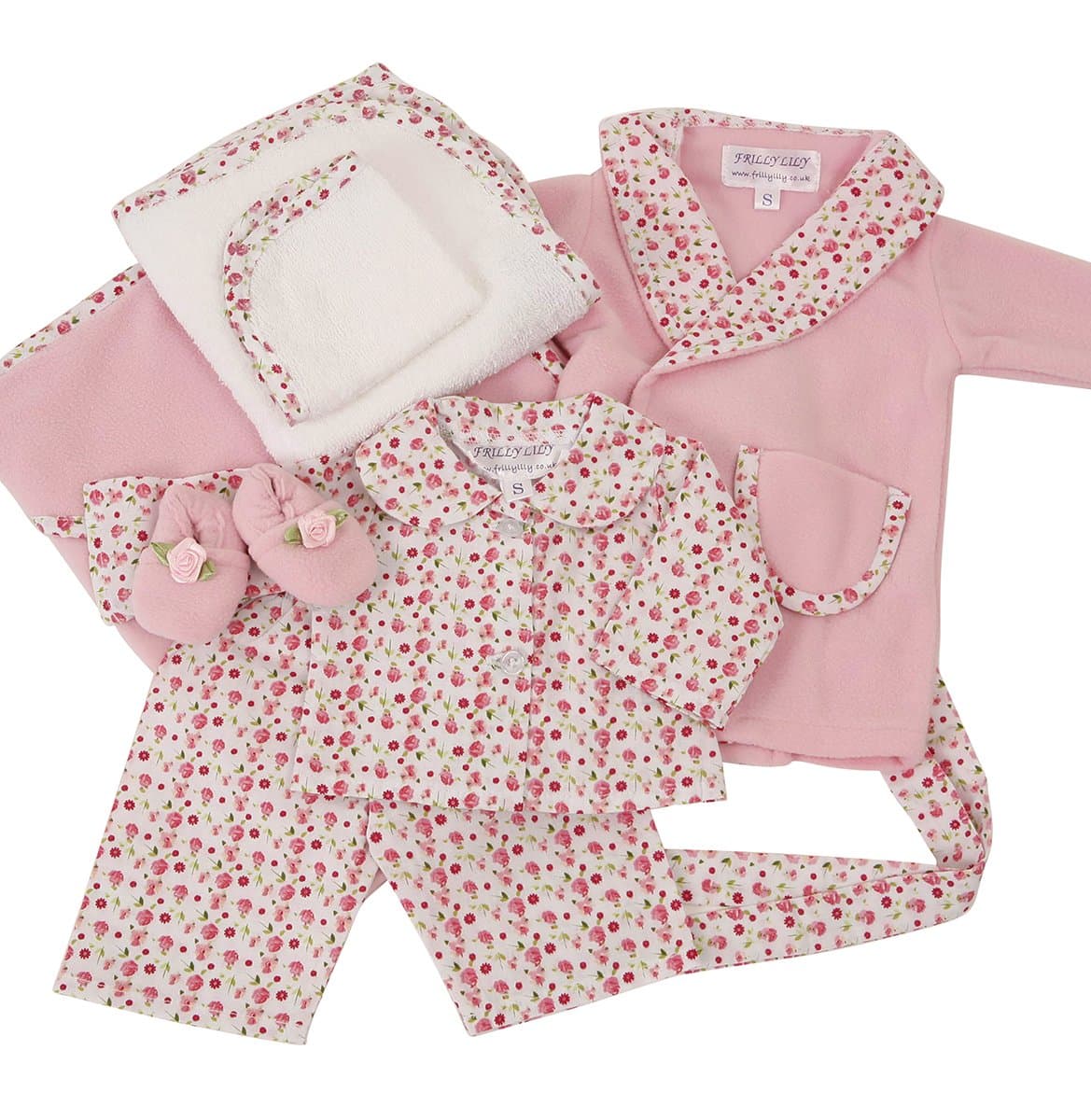 COMPLETE PINK NIGHTIME SET FOR MEDIUM DOLLS AND BEARS [SNUGGLE BLANKET,TOWEL SET,PYJAMAS,SLIPPERS AND DRESSING GOWN,TO FIT DOLLS SUCH AS 46 CM BABY ANNABELL