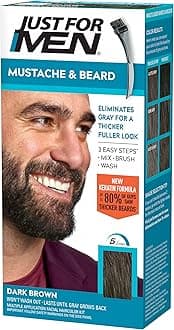 Just for Men Mustache & Beard, Beard Coloring Gray Hair with Brush Included Easy Application, With Biotin Aloe and Coconut Oil Healthy Facial Hair - Dark Brown, M-45, Multi - 1 Count (Pack of 1)