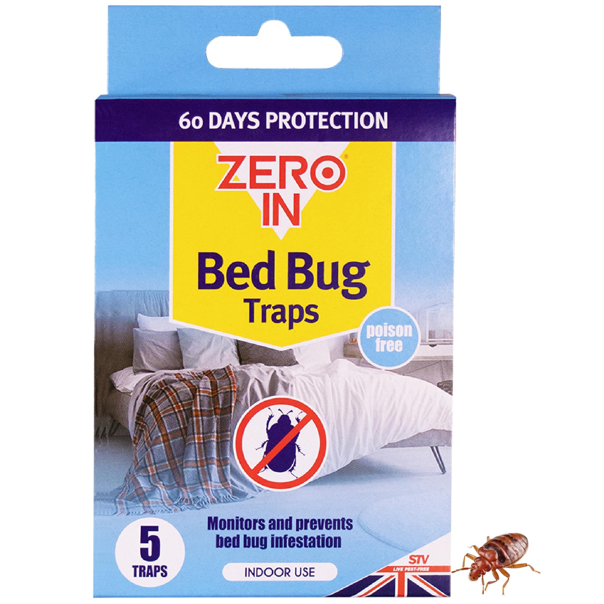 Bed Bug Trap - 5-Pack, Ready-To-Use, Poison-Free Treatment, Bed Bug Detector, Monitors Infestation