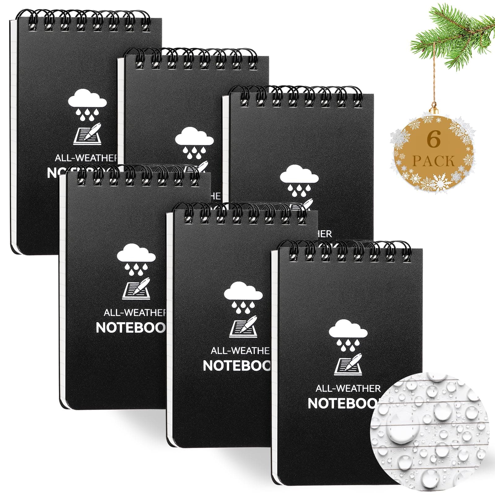 Waterproof Notebook, 3 x 5 Pocket Notepad, All Weather Small Pocket Notebook Stone Paper, Mini Spiral Notepad Weatherproof Police Notepad 100 Lined Pages for Outdoor Home Office School, 6 Pack