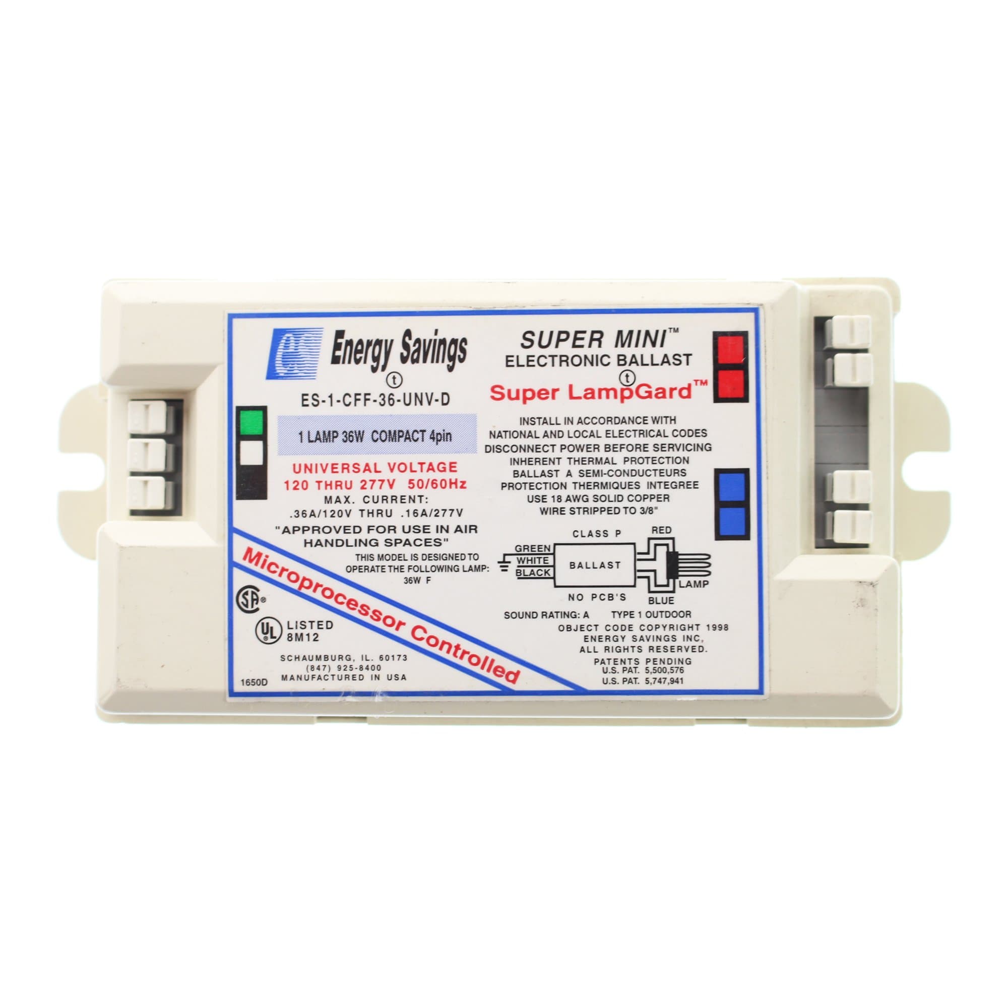 Es-1-CFF-36-UNV-D Electronic CFL Ballast, (1) 36W 4-Pin, 120/277V
