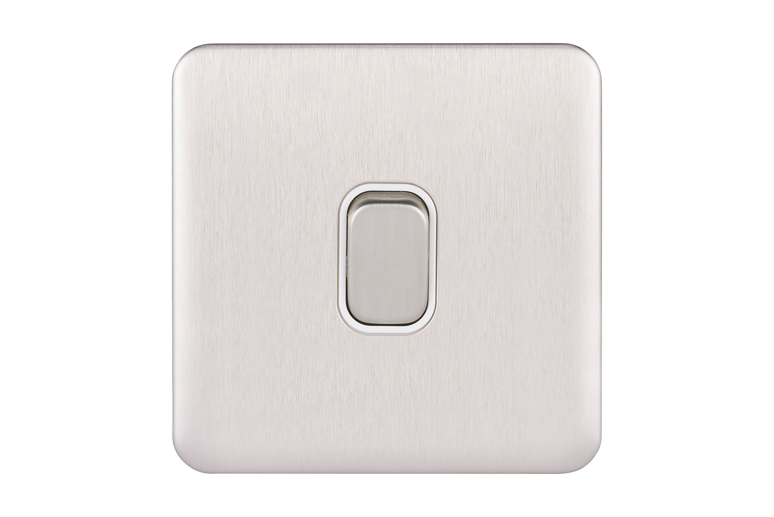 Schneider Electric, Lisse Screwless Deco - Single 2 Way Light Switch, 10AX, GGBL1012WSS Stainless Steel with White Insert