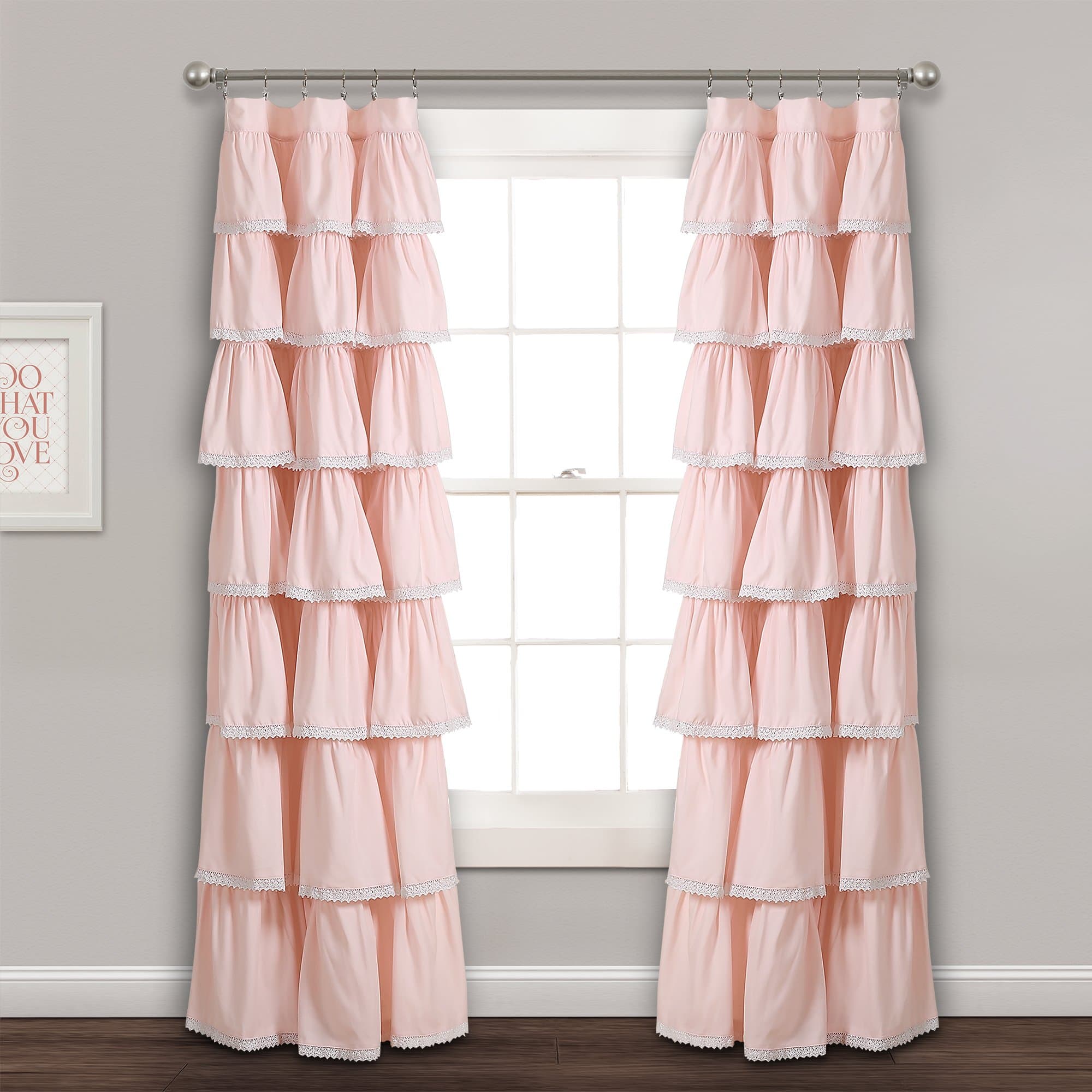 Lush Decor Lace Ruffle Window Blush Curtain Panel (84" x 52", Pink)