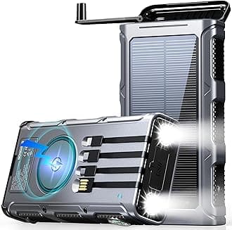 GOODaaa Power Bank Wireless Charger 45800mAh Built in Hand Crank and 4 Cables 15W Fast Charging Power Bank 7 Outputs & 4 Inputs Solar Portable Charger, SOS/Strobe/Strong Flashlights, CompassGlobal Recycled StandardGlobal Recycled StandardGlobal Recycled Standard