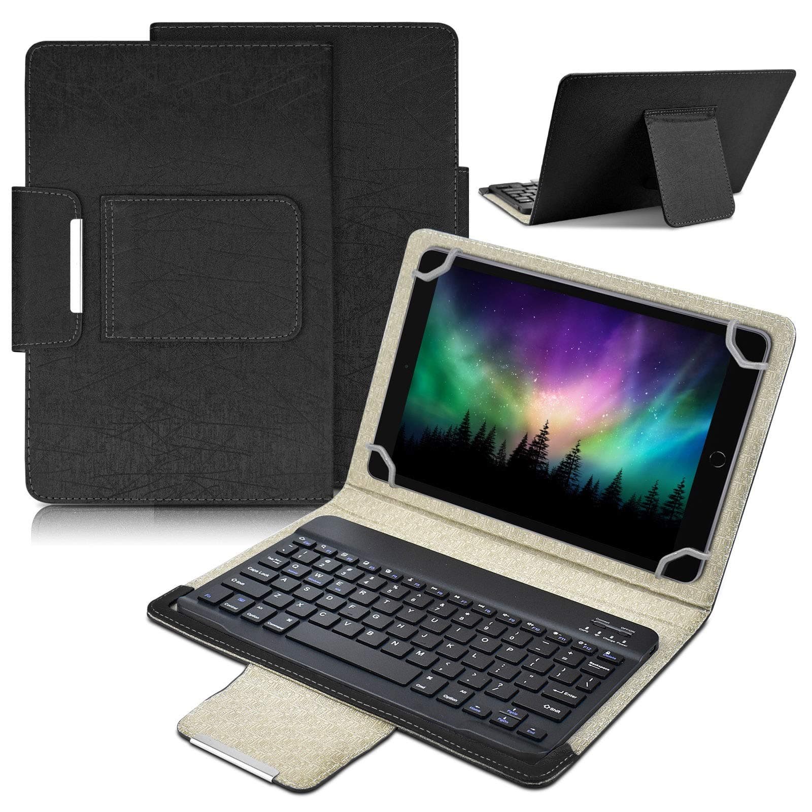 Universal 10 inch Tablet Keyboard Case, 【DETUOSI】 Wireless Bluetooth Removable Keyboard+ Folio PU Leather Cover + Stand, Travel Portable PU Sleeve for iOS/Android/Windows 9.6-10.5 inch Tablet,(Black)