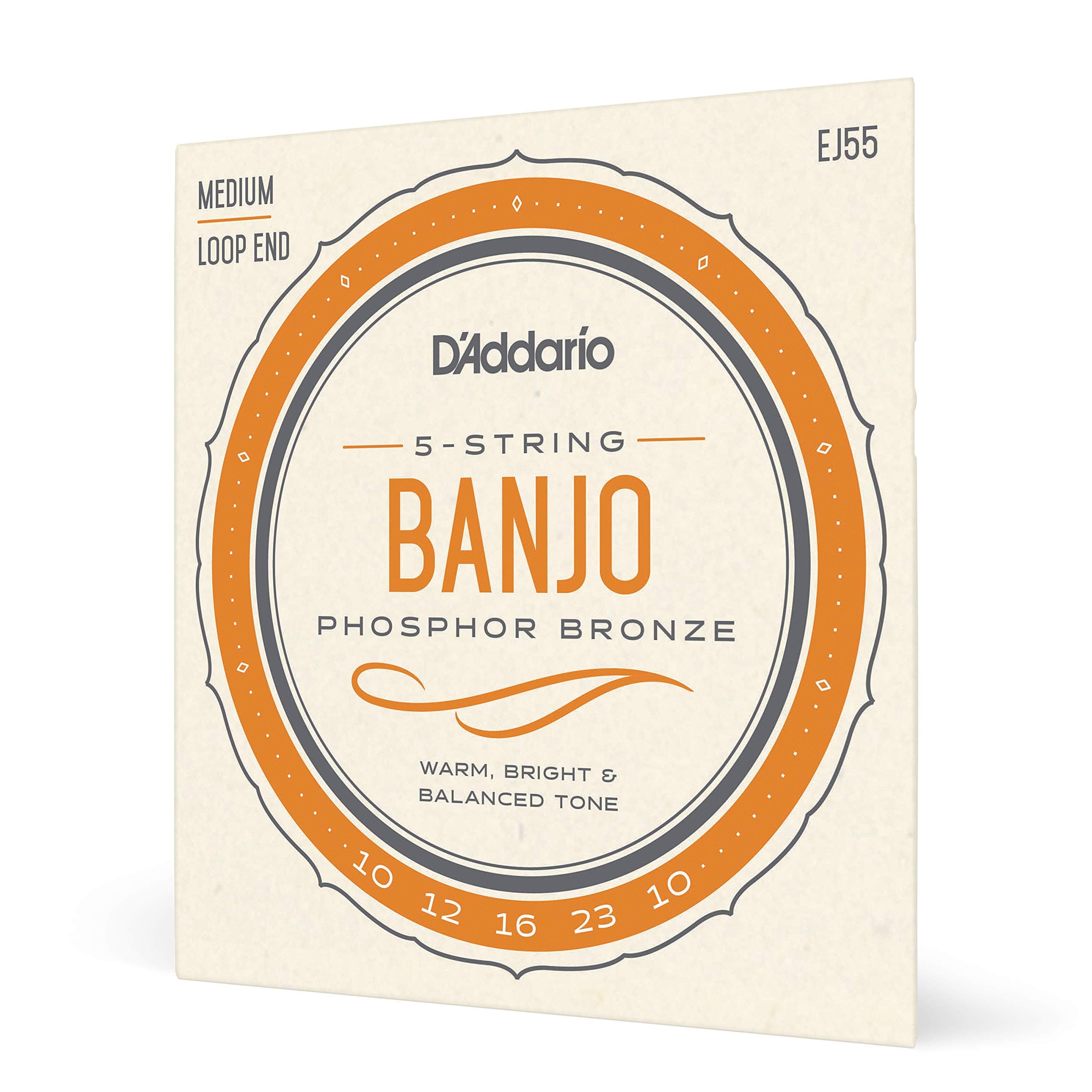 D'Addario Tenor Banjo Strings, Phosphor Bronze, EJ55, Medium Gauge 9-30, 5 String Set, Pack of 1