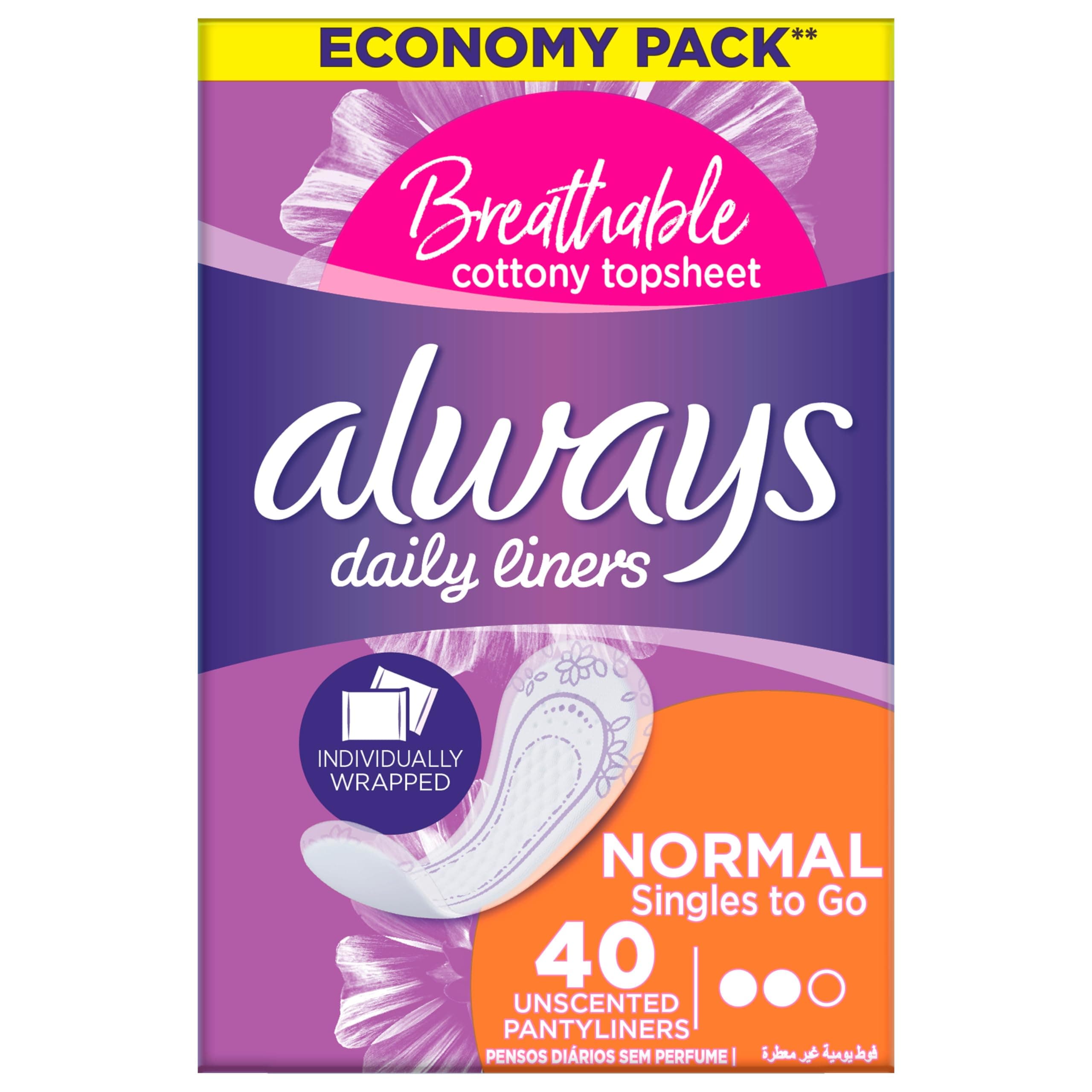 Daily Liners Comfort Protect Individually Wrapped, 40 Count