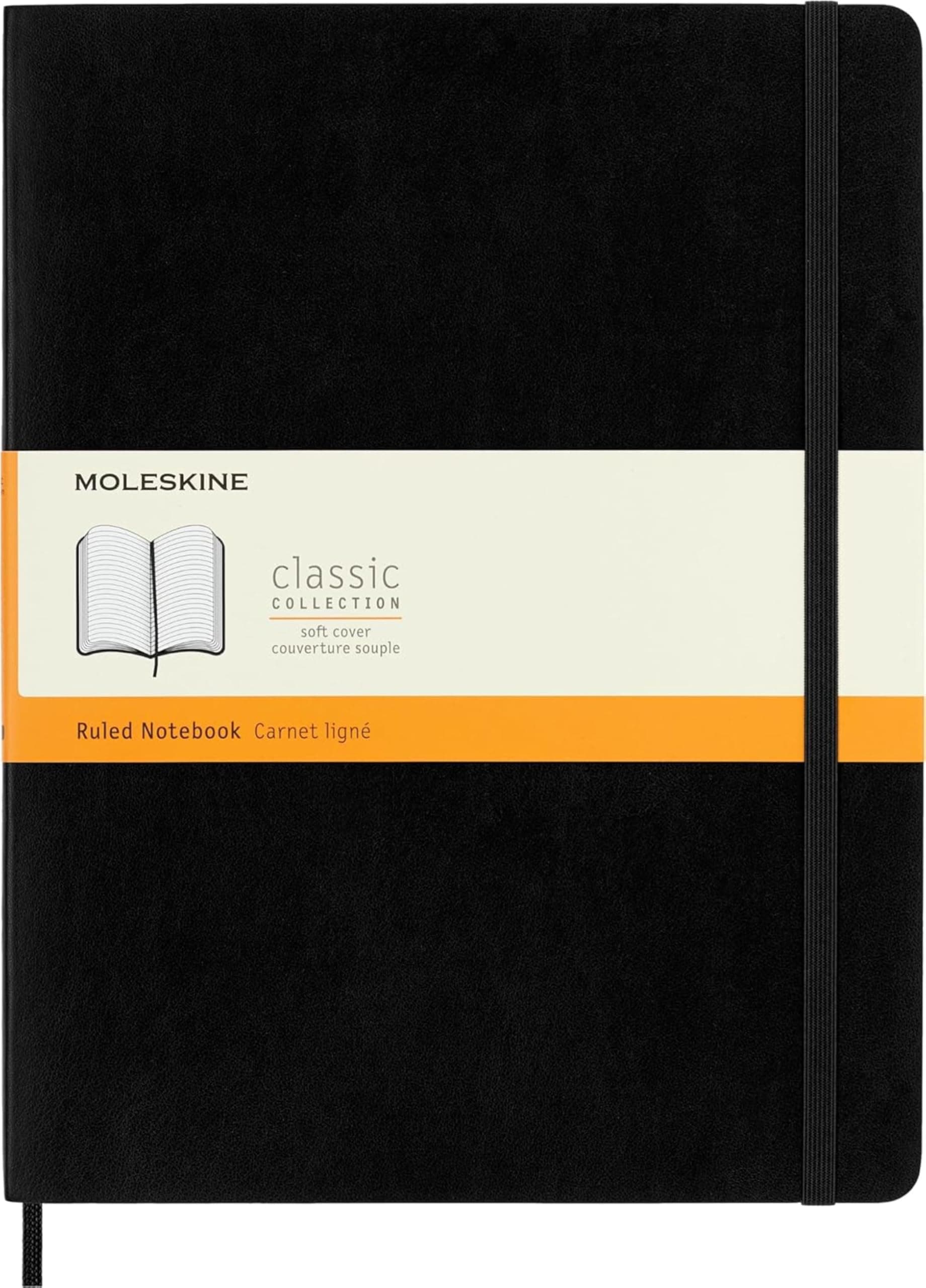 Moleskine Classic Notebook, Extra Large, Ruled, Black, Soft Cover (7.5 x 10)