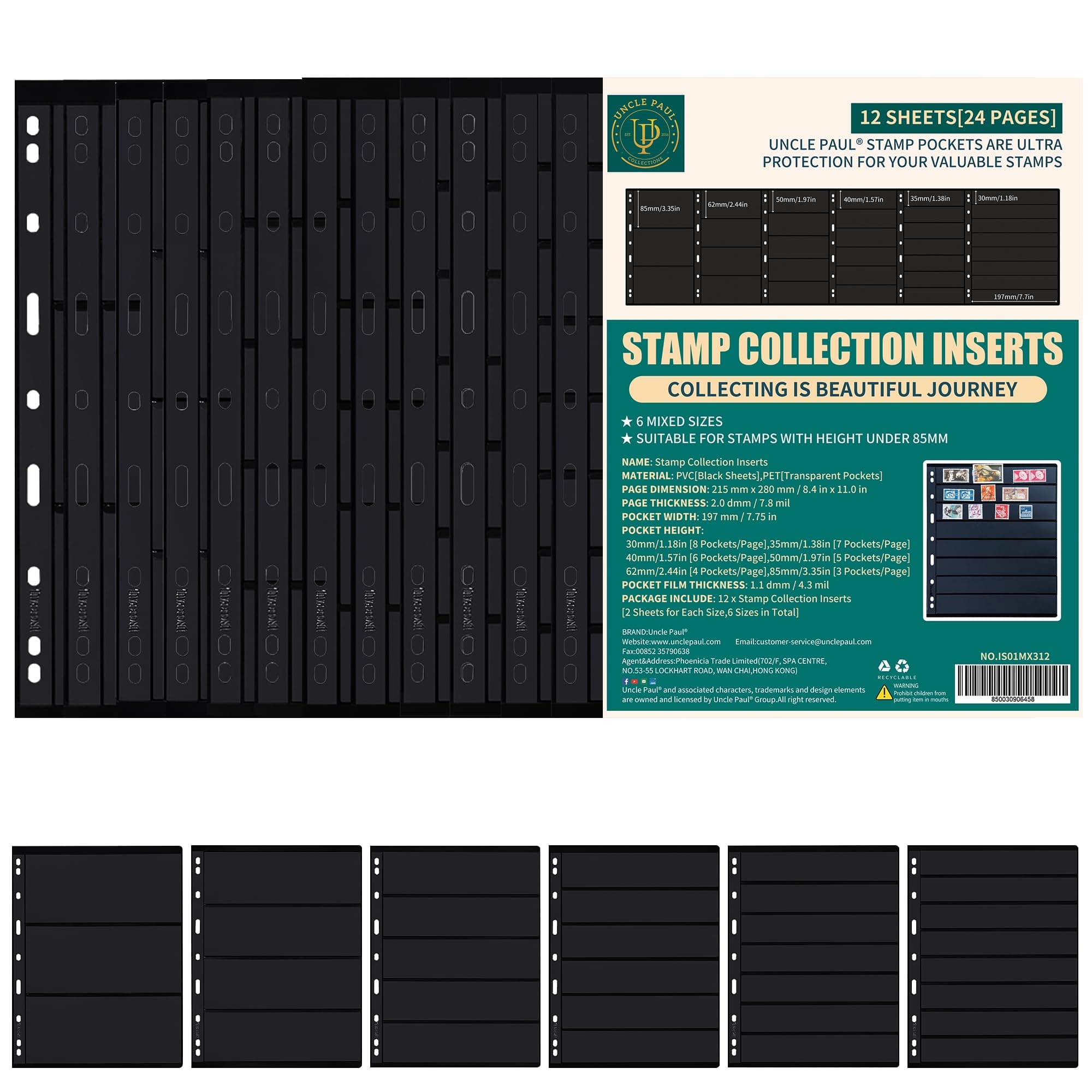 Postage Stamp Sleeves - 12 Sheets/24 Pages Stamp Collecting Inserts Double-si...