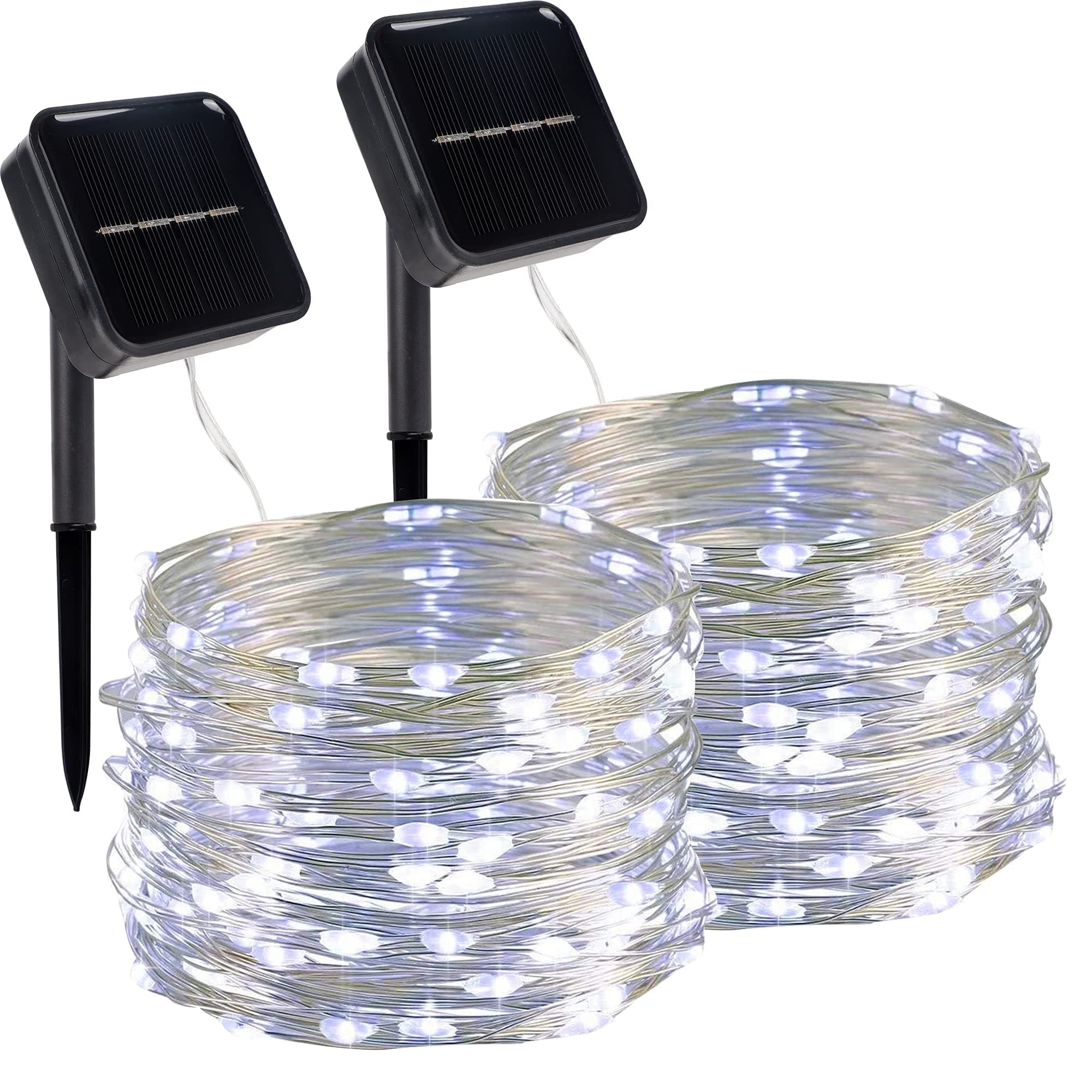 Twinkle Starle 2 Pack Outdoor Solar String Lights, Christmas Lights 33 FT 100 LED Solar Powered Decorative Fairy Lights with 8 Modes, Waterproof for Xmas Tree Patio Yard Wedding Party, White