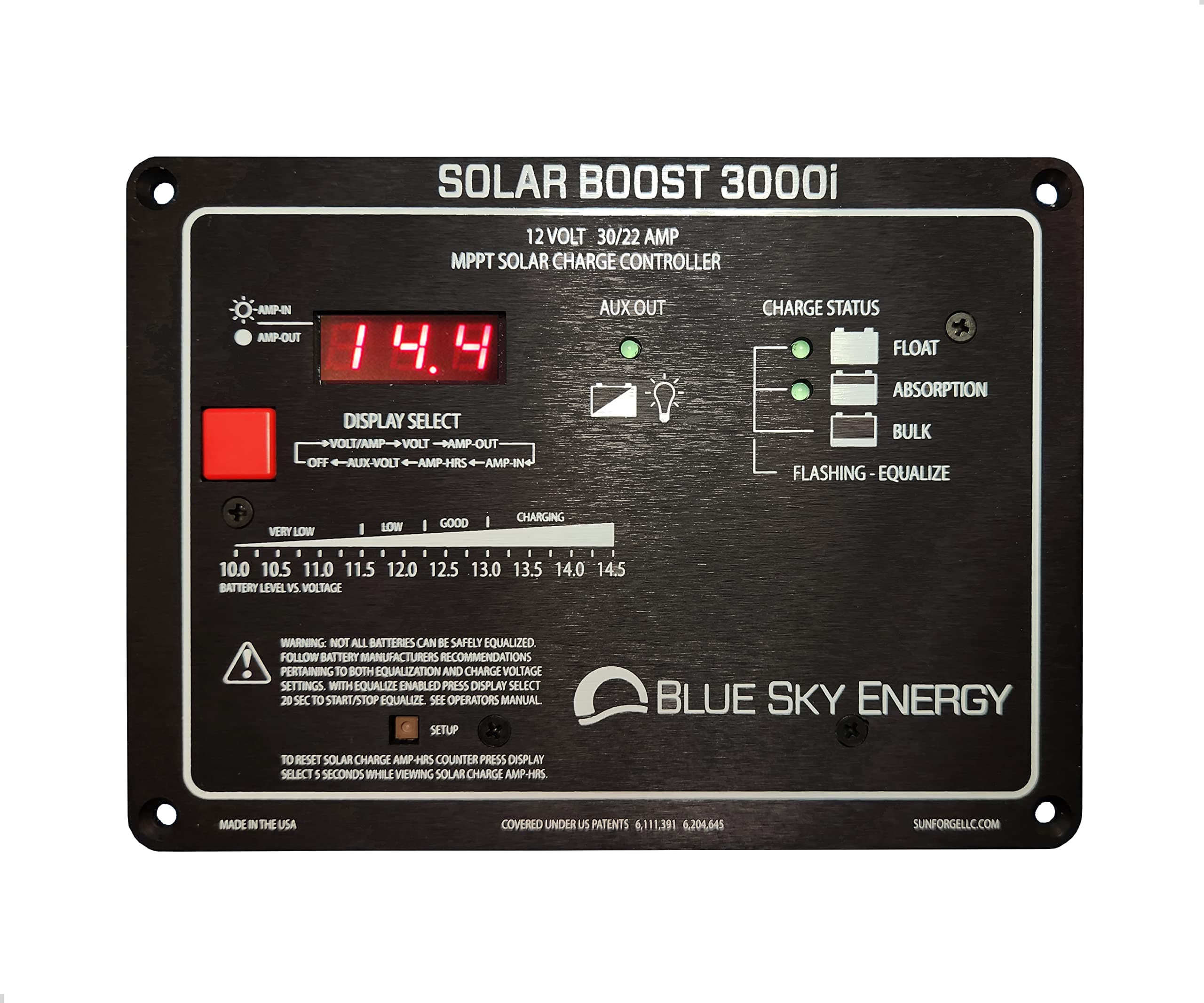 SB3000i Solar Boost 30A MPPT Charge Controller with Display, Fully programmable for Lead-Acid or Lithium Batteries. Dual Battery Charge or 30A LVD Load Output