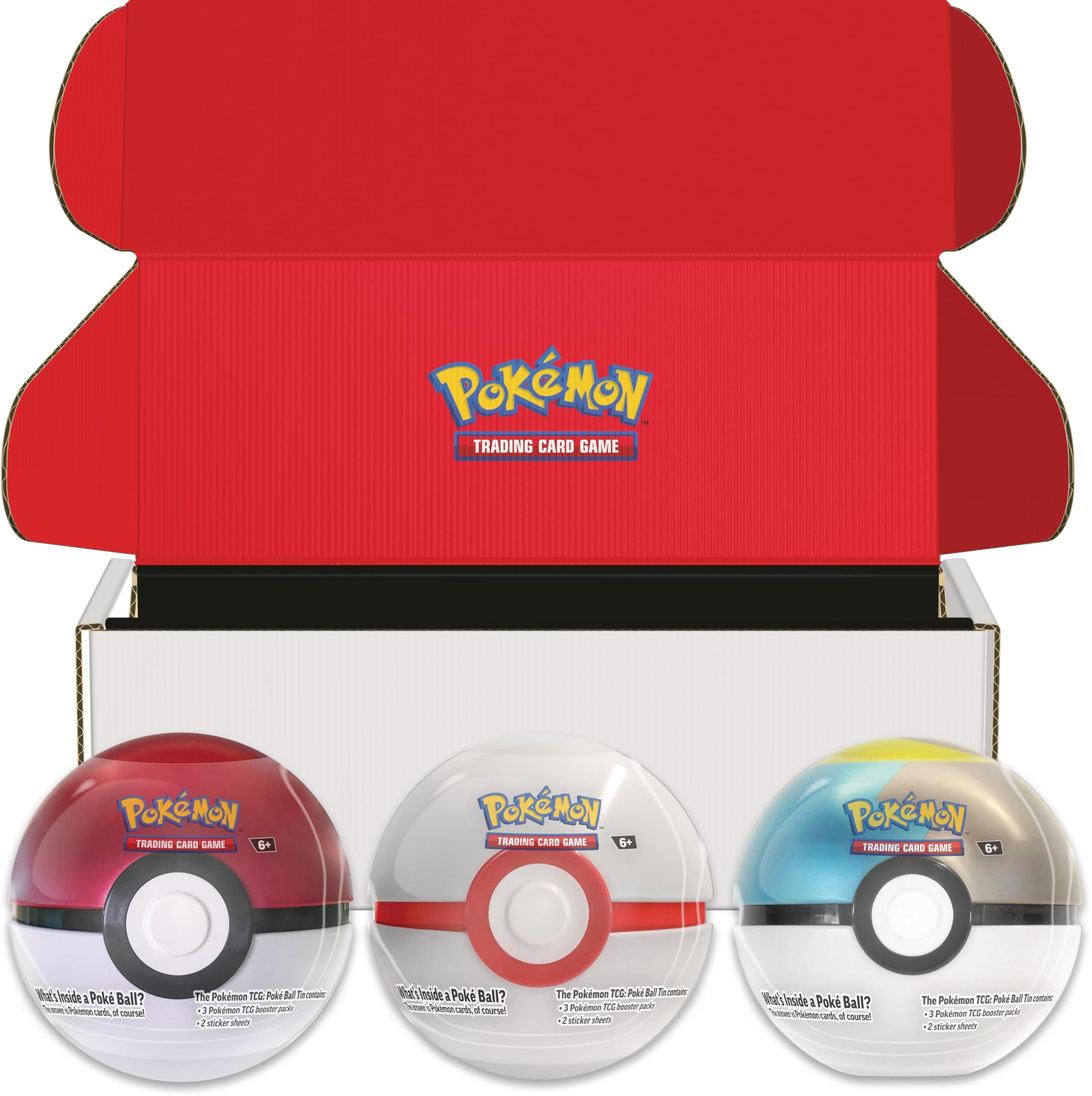 TCG: Poké Ball Tin Bundle—Poké Ball, Premier Ball & Moon Ball (9 Pokémon TCG Booster Packs & 7 Sticker Sheets)