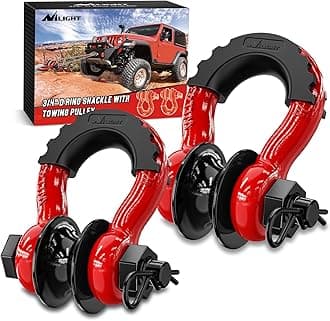 Nilight 3/4" D-Ring Shackle w/Snatch Block (2 Pack) 9,500 lb Working Load, 2-in-1 Heavy‑Duty Towing Pulley w/Isolator for Off‑Road Recovery, Winch Cable & Rope, Truck Jeep ATV UTV Tractor, Red
