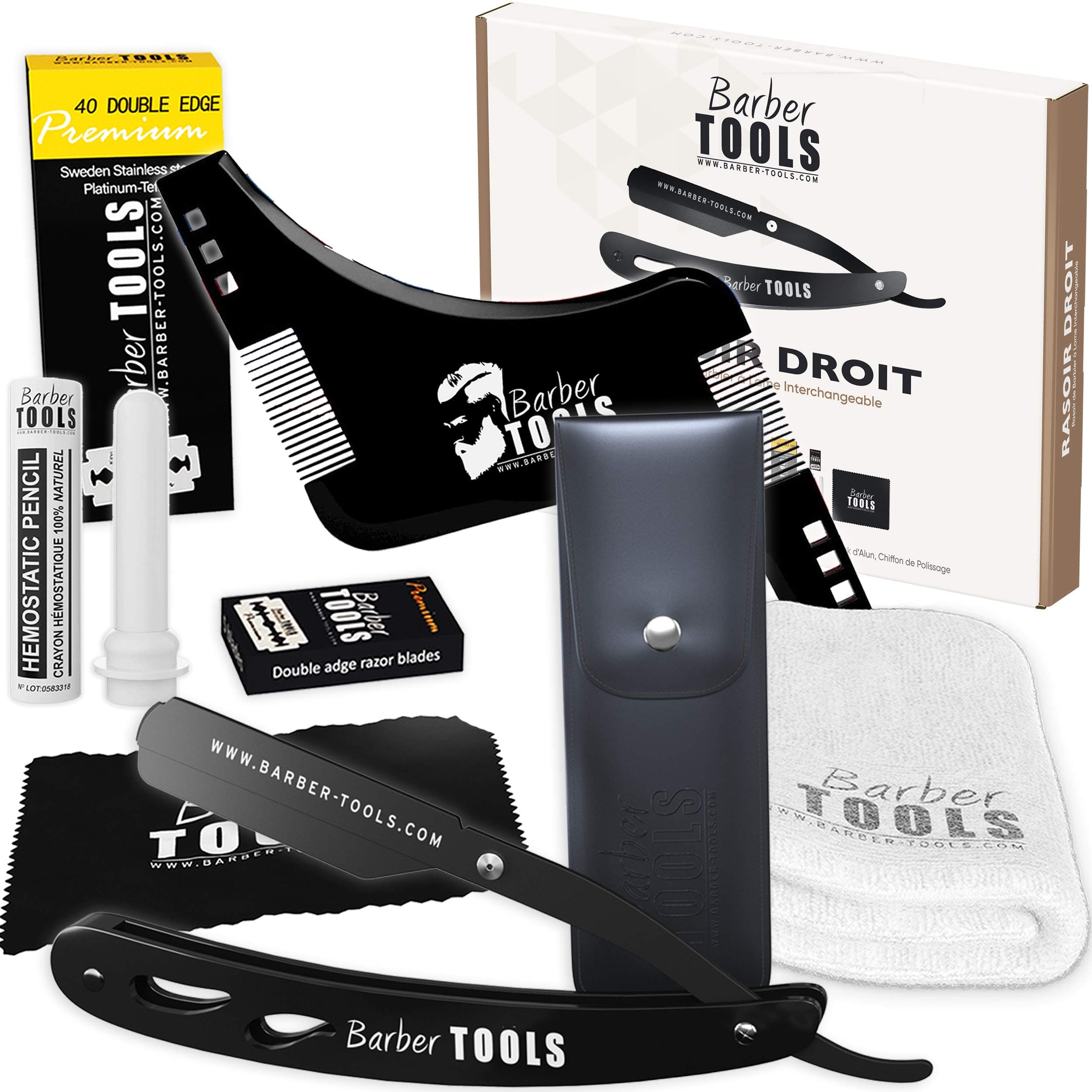 ✮ BARBER TOOLS ✮ Striped beard comb, contour plotter for precise contour shaving, with 2 combs of different spacing between teeth, small razor cleaning brush, ideal gift for all bearded