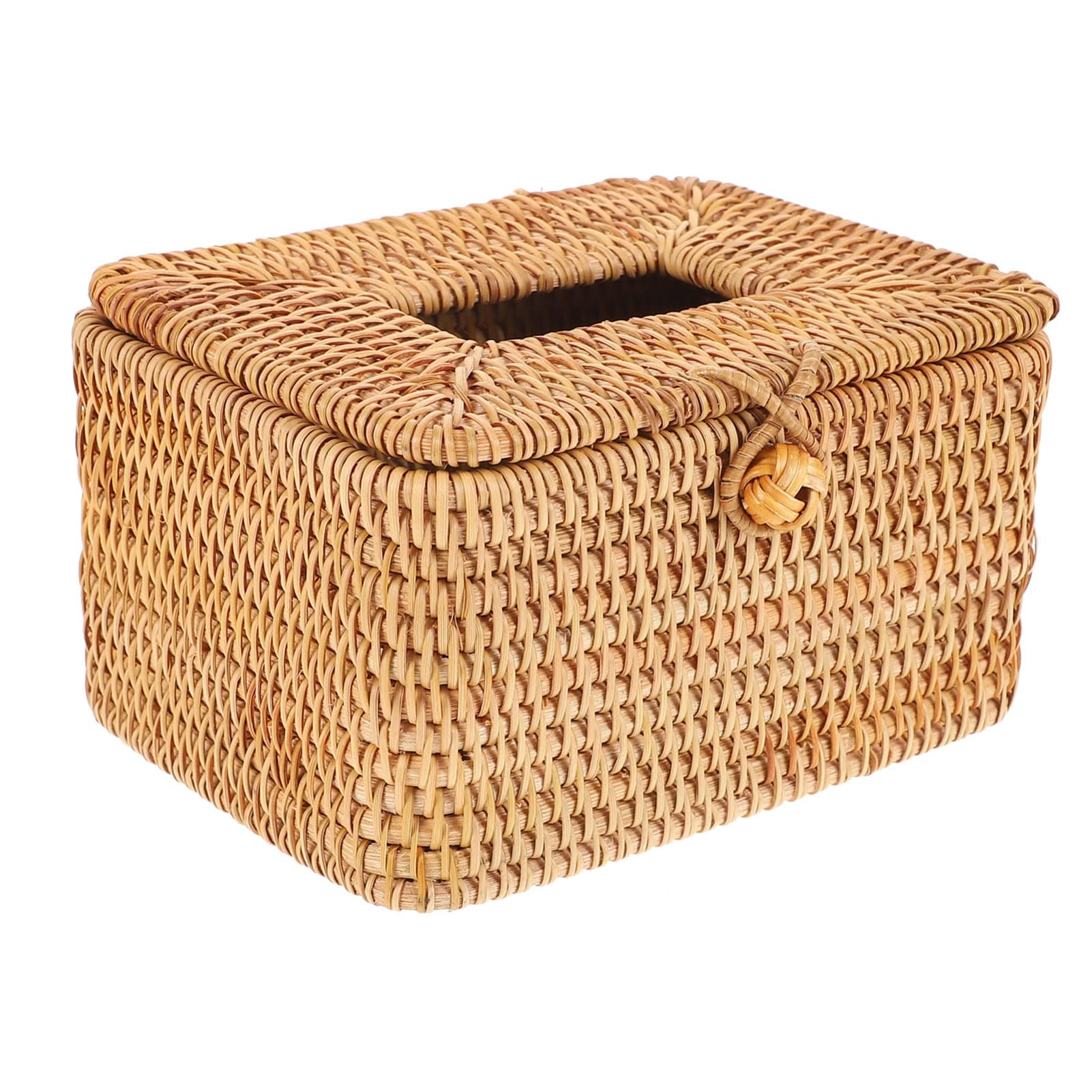 TOPBATHYRattan Tissue Box Cover Rectangular Tissue Cover Woven Wicker Tissue Holder Hand- Woven Tissue Box Home Bathroom Accessories (Light Brown)