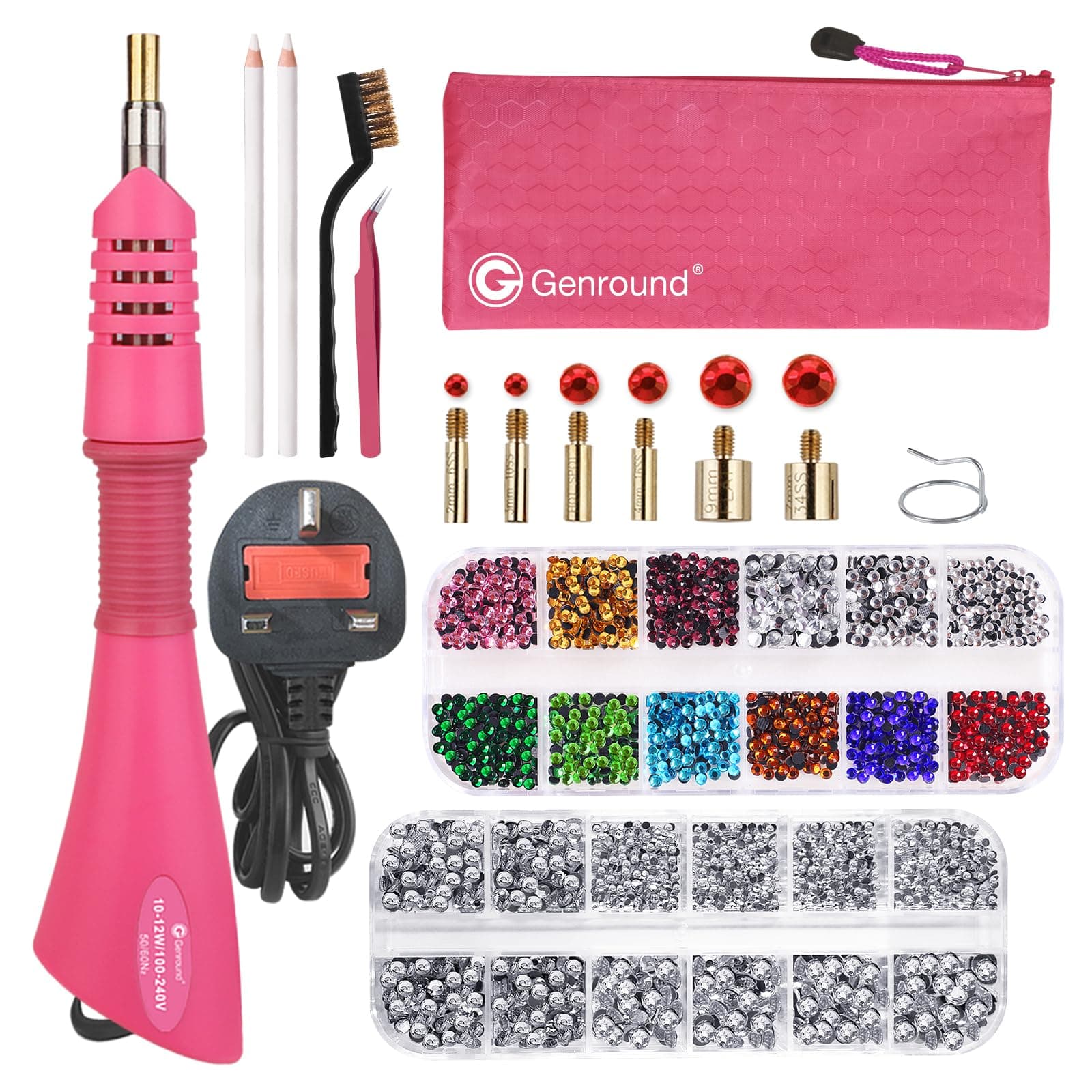 Hotfix Applicator Tools, Iron-on Hotfix Rhinestone Wand Tool Set with 2 x Flat Back Gems Round Crystal Rhinestones Bedazzler Kits Jewel Hot Fix Applicator, Professional Designed