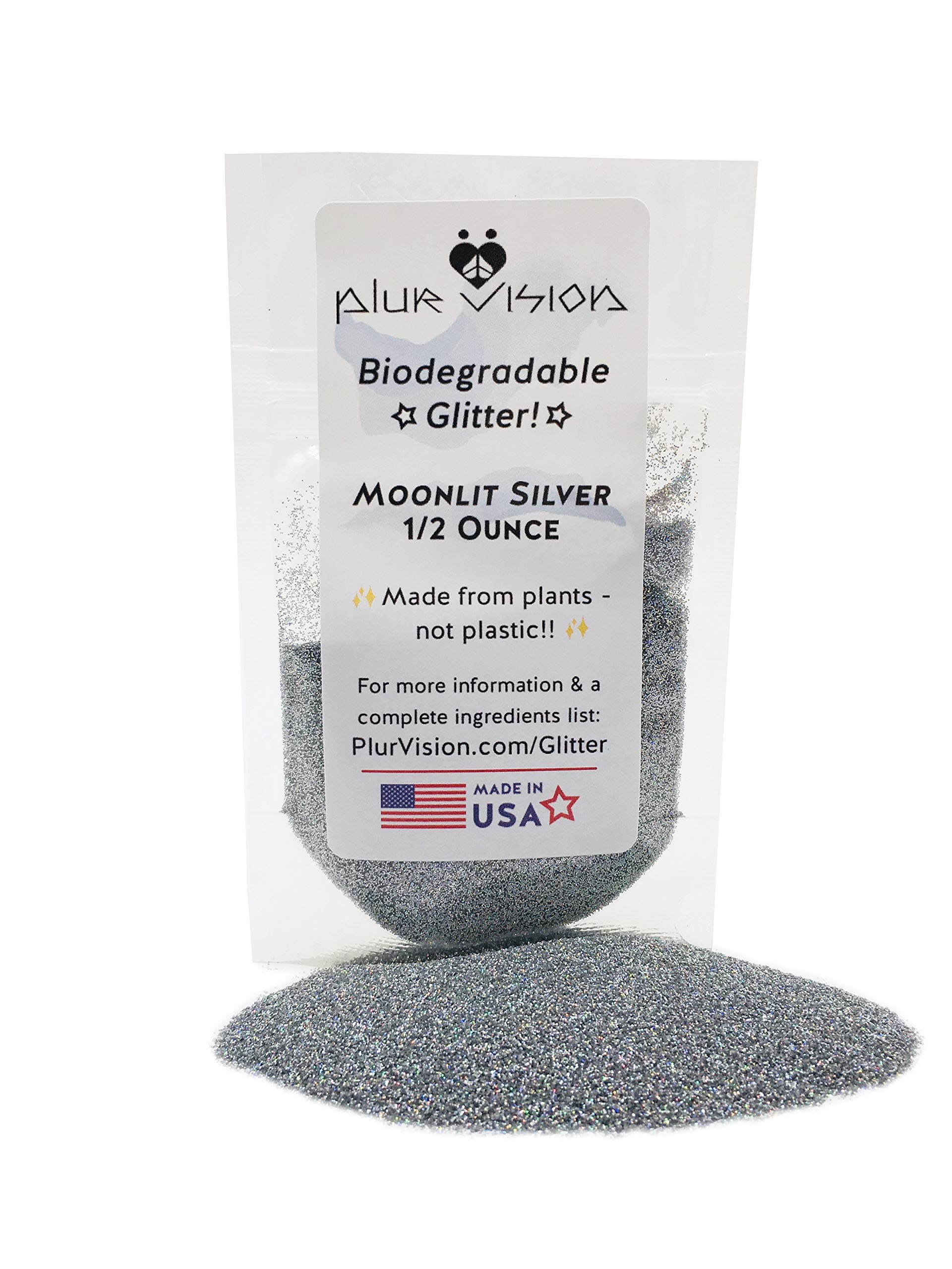 Moonlit Silver Biodegradable Glitter 1/2 Ounce - Made from Plant Cellulose, Earth Friendly. Perfect for Body, Cosmetics, Crafts, DIY Projects. Can be Mixed with Lotions, Gels, Oils, Face Paint