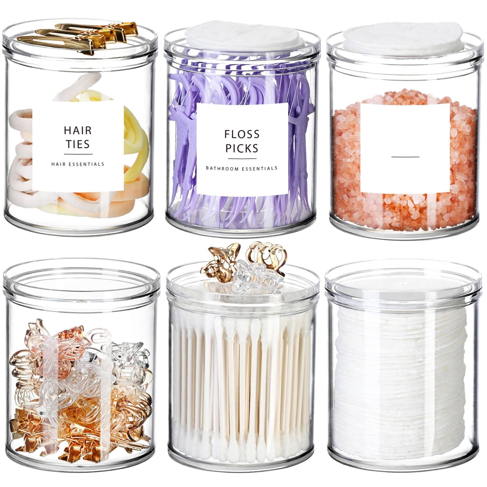 SheeChung Qtip Holder Dispenser Stackable Clear Plastic Container with Storage Lid Bathroom Essentials Decor, Vanity Makeup Storage Organizer for Cotton Swabs, Cotton Balls, Cotton Pads(6 Pack)