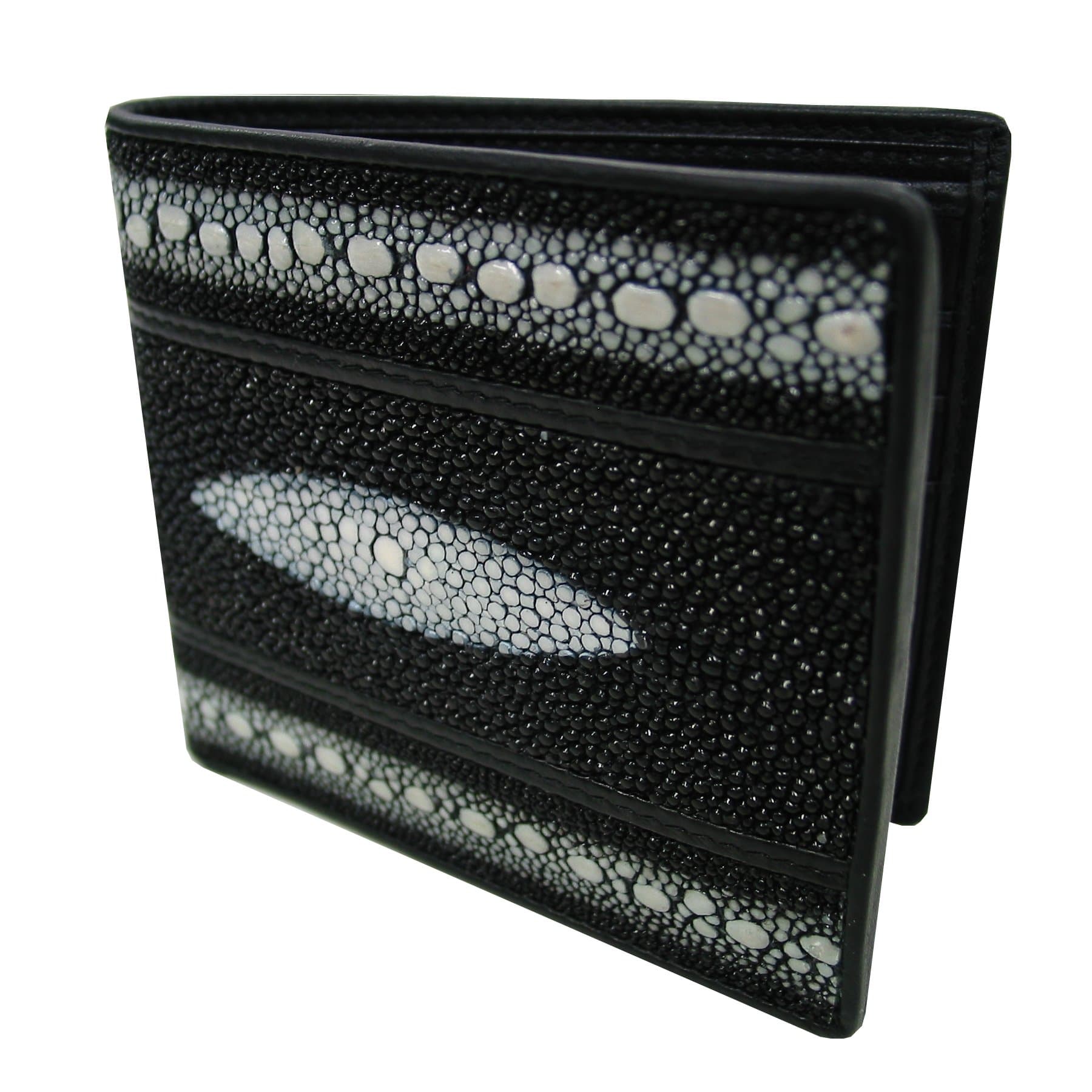 Stingray Leather Double Stripe Bi-Fold Wallet w/Left Flap in Black