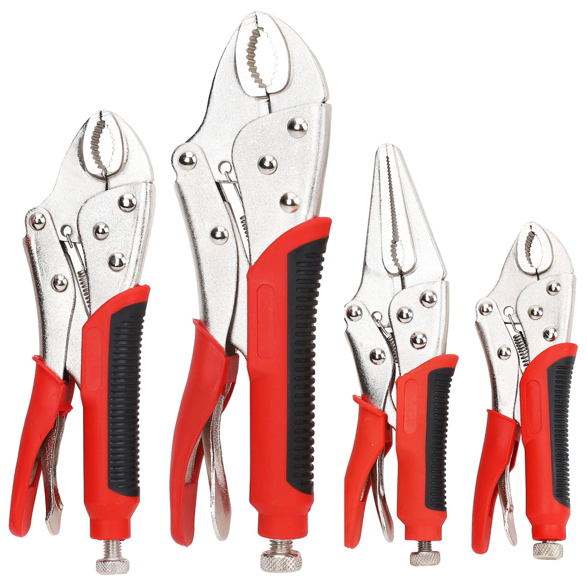 FASTPRO 4-Piece Locking Pliers Set: 5", "7", "10" Curved Jaw, 6-1/2" Long Nose Pliers, Vise Grip Wrench Set