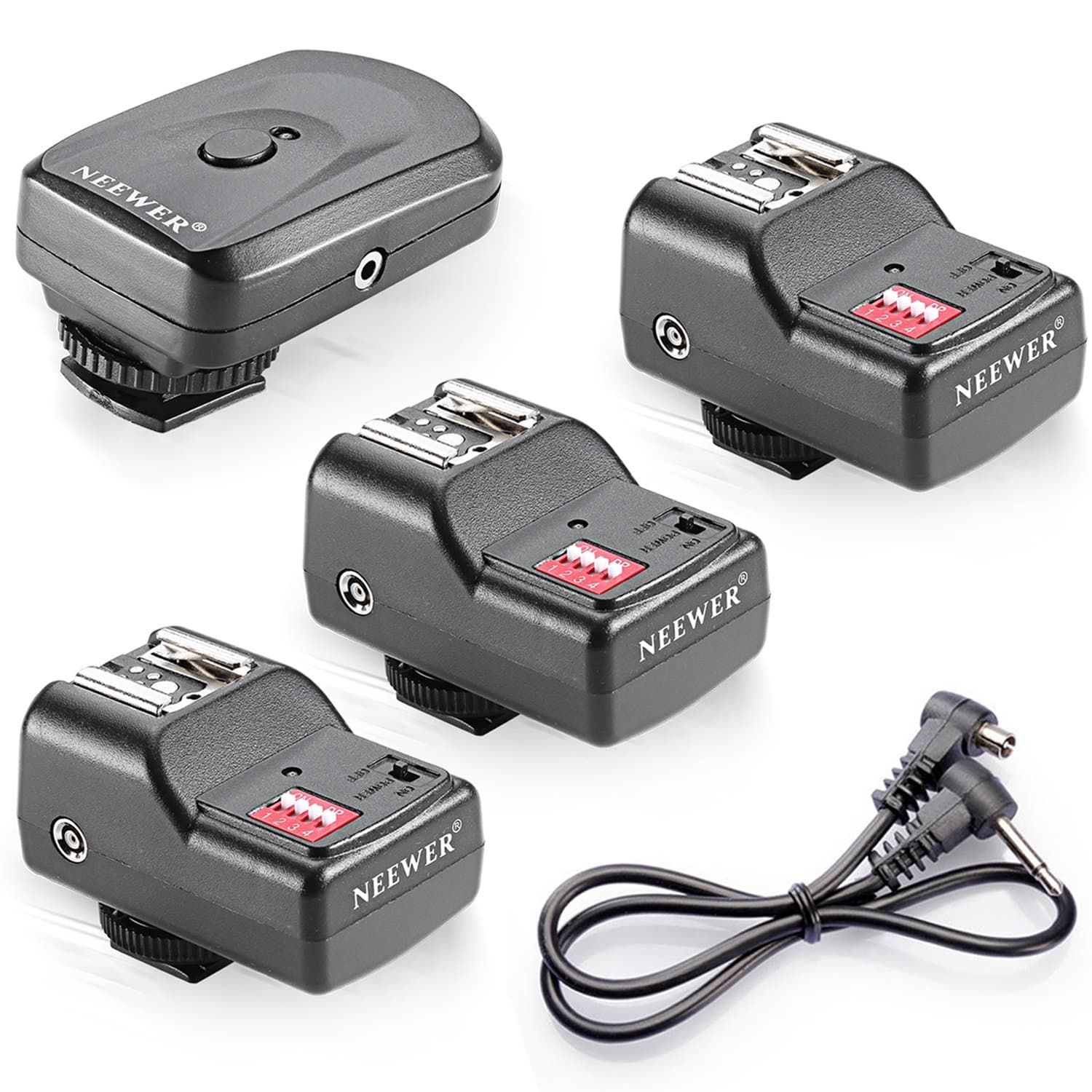Neewer 16 Channel Wireless Flash Trigger Set: 1 Transmitter + 3 Receivers + 1 Sync Wire Cable for Canon, Nikon, Pentax, Sigma, Vivitar and Other Flash Units with Universal Hot Shoe