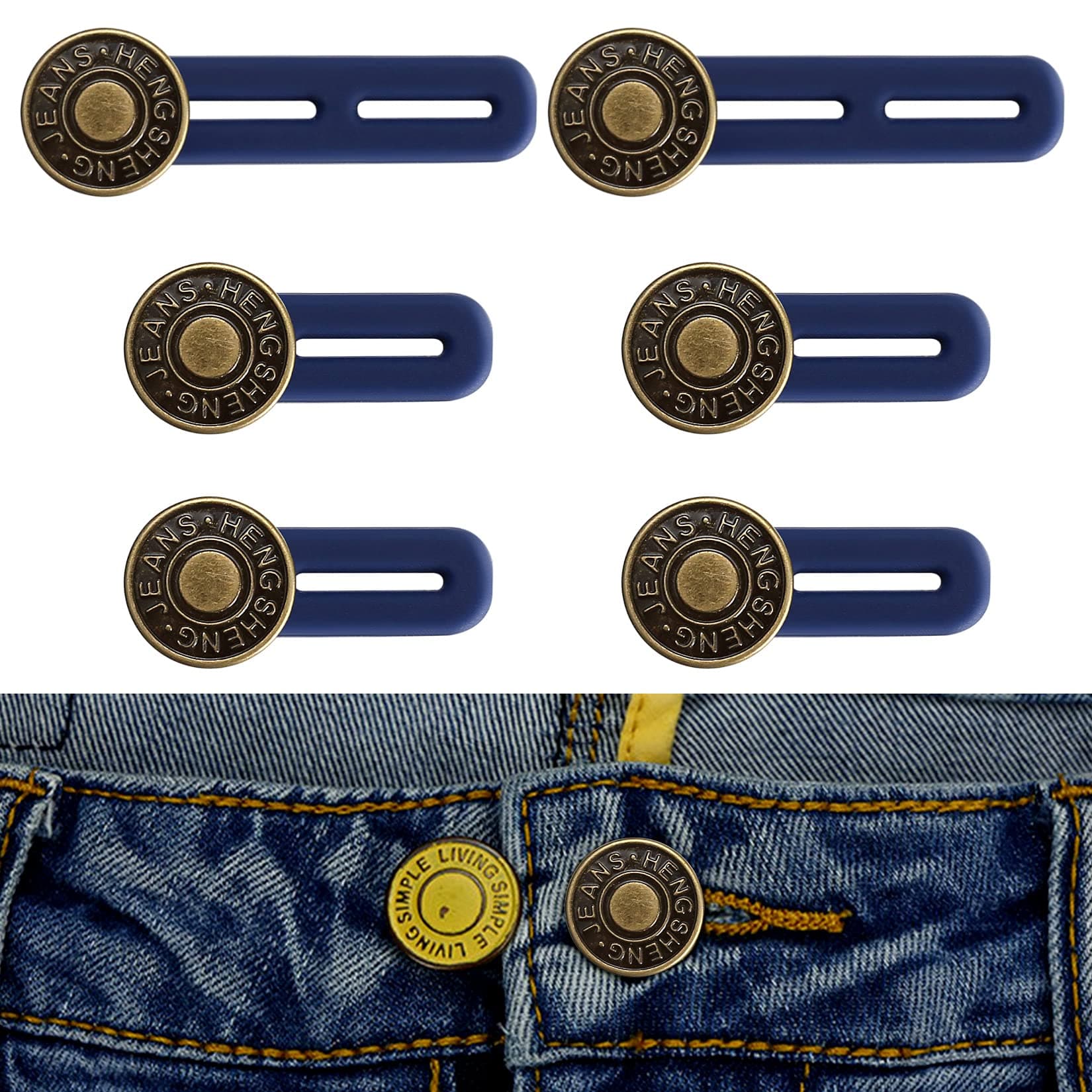 Button Extenders for Jeans, 6pcs Pants Extender Button for Women Men, Jean Button Extender, Waist Extenders, No Sew Instant Waistband Extender Buttons Metal Silicone for Jeans Pants Collar