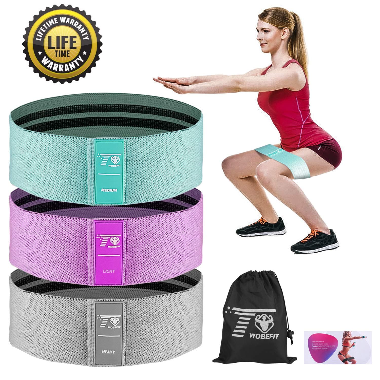TwobeFit Resistance Bands for Legs and Butt,Resistance Loop Bands Exercise Bands Hip Bands Fabric Booty Bands Workout Bands Activate Glutes and Thigh 3 Sets (2019 Upgraded) (Light/Medium/Heavy)