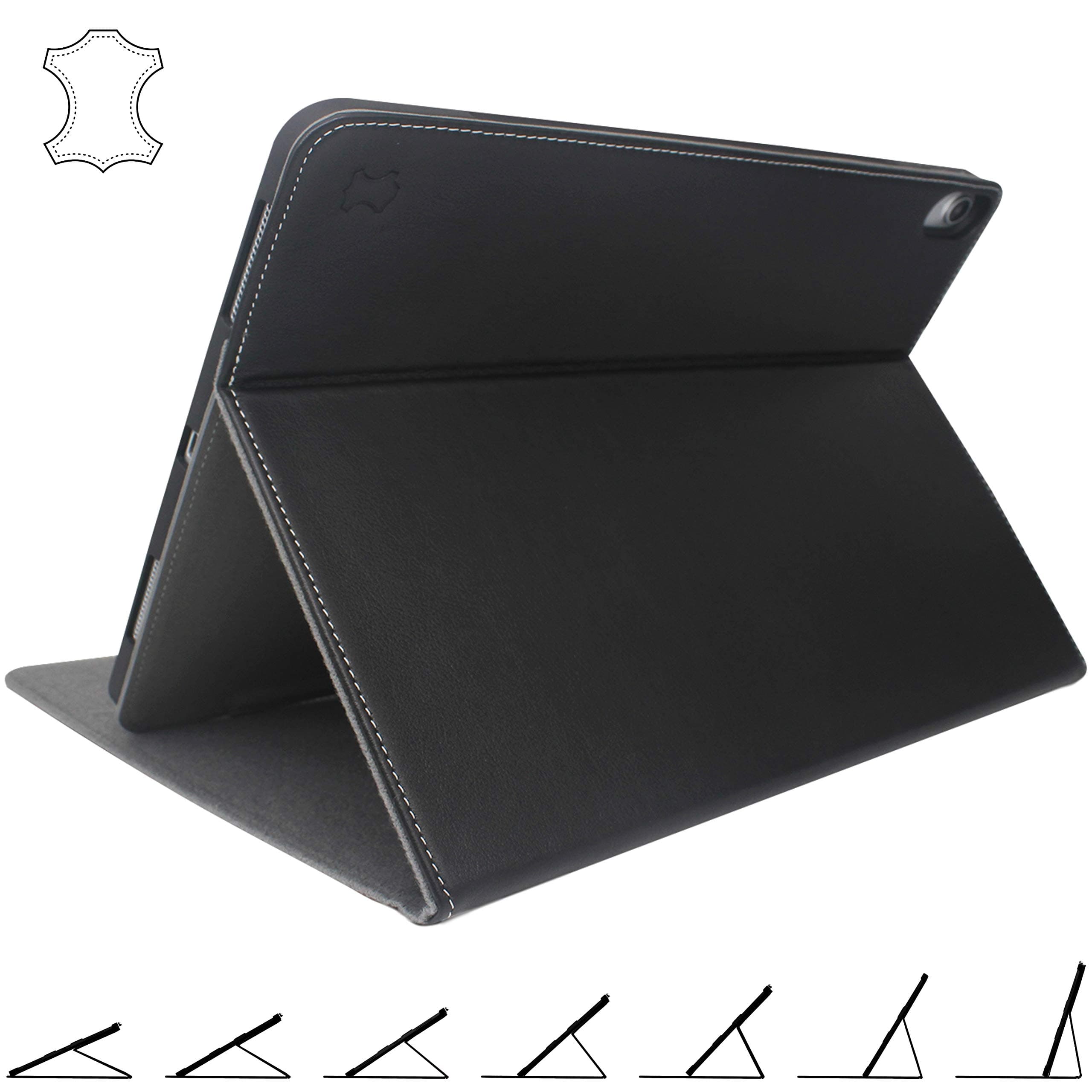 iPad Pro 12.9 Case 2018 Genuine Leather- Stands Securely at Any Angle! - With Apple Pencil Magnetic Attachment - for 3rd Gen 2018/2019 12.9-inch Model (Black)