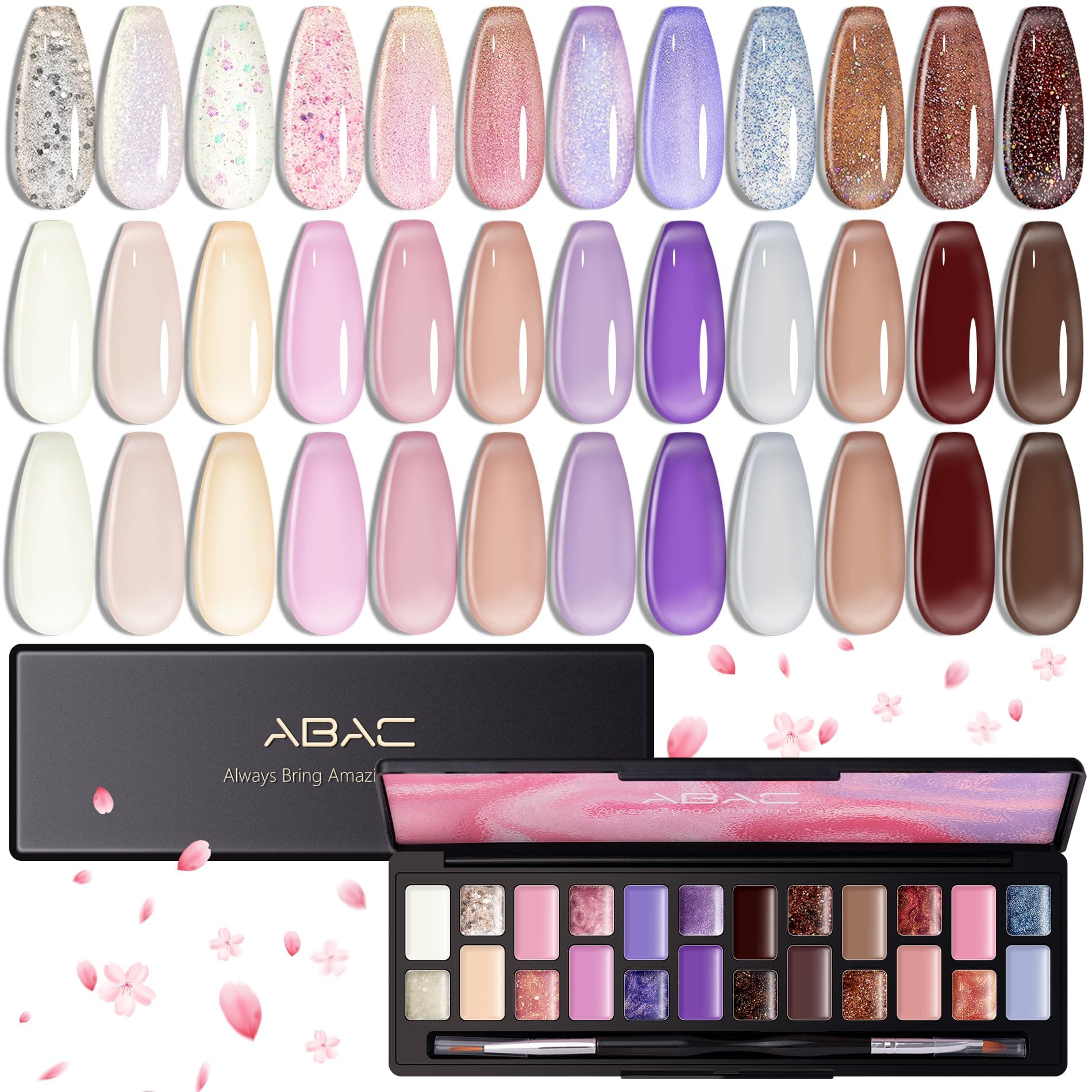 Solid Jelly Gel Polish Set - 24 Translucent Shades White,Blush,Lavender,Caramel,Hema-Free Semi-Transparent Clump-Free Long-Lasting Nude Gel Polish Kit for DIY Manicures & Nail Art,w/Dual Brush