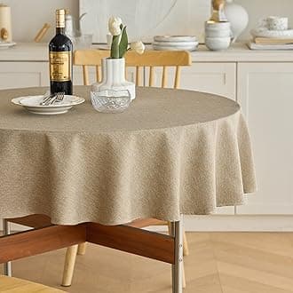 Waterproof Faux Linen Farmhouse Round Table Cloth for Indoor/Outdoor, Decorative Rustic Fabric Tablecloth Cover for Party Picnic Dining & Kitchen Table (60 Inch, Round (2-4 Seats), Natural)