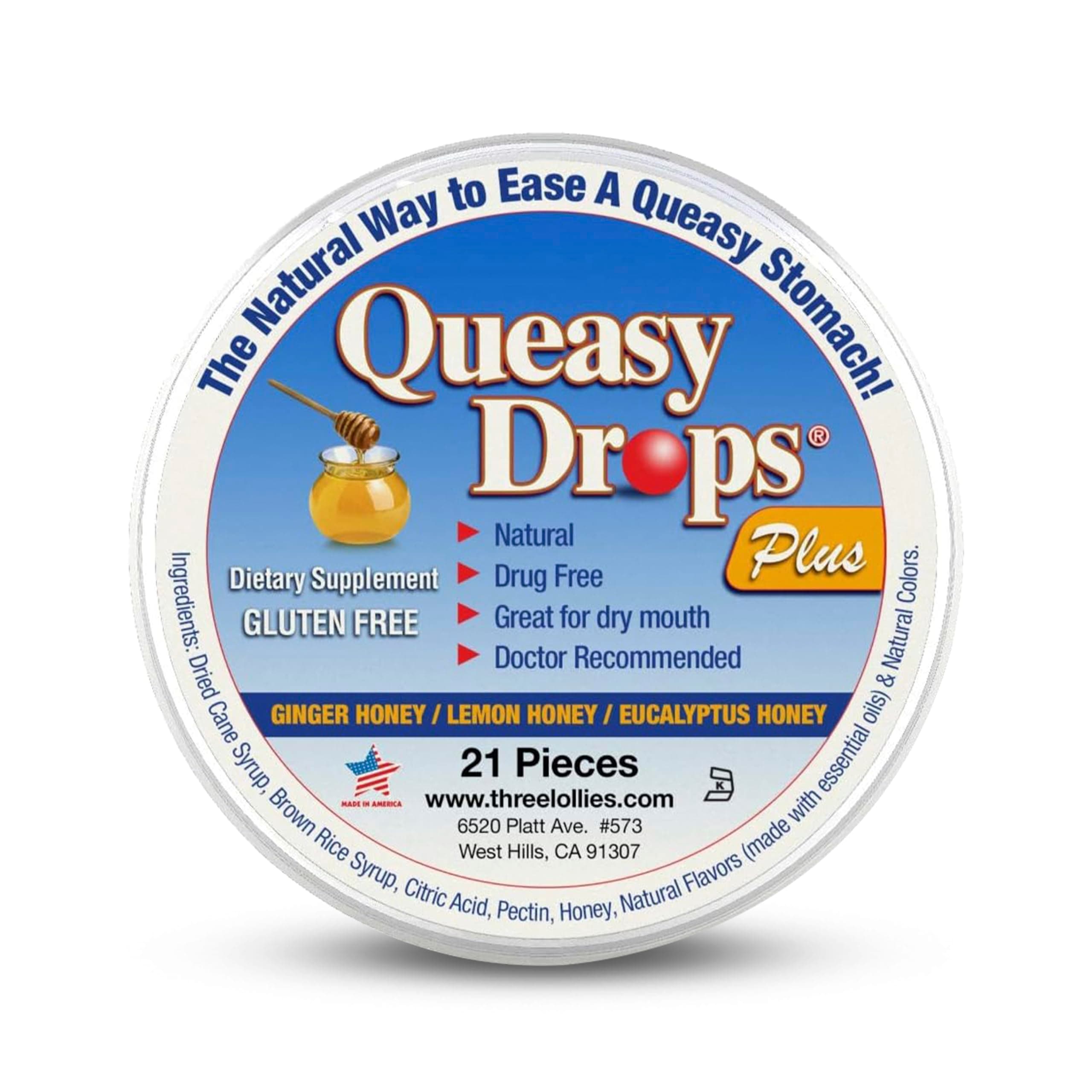 Three Lollies Queasy Drops Plus, Assorted Flavors 21 Peaces (Pack of 1)